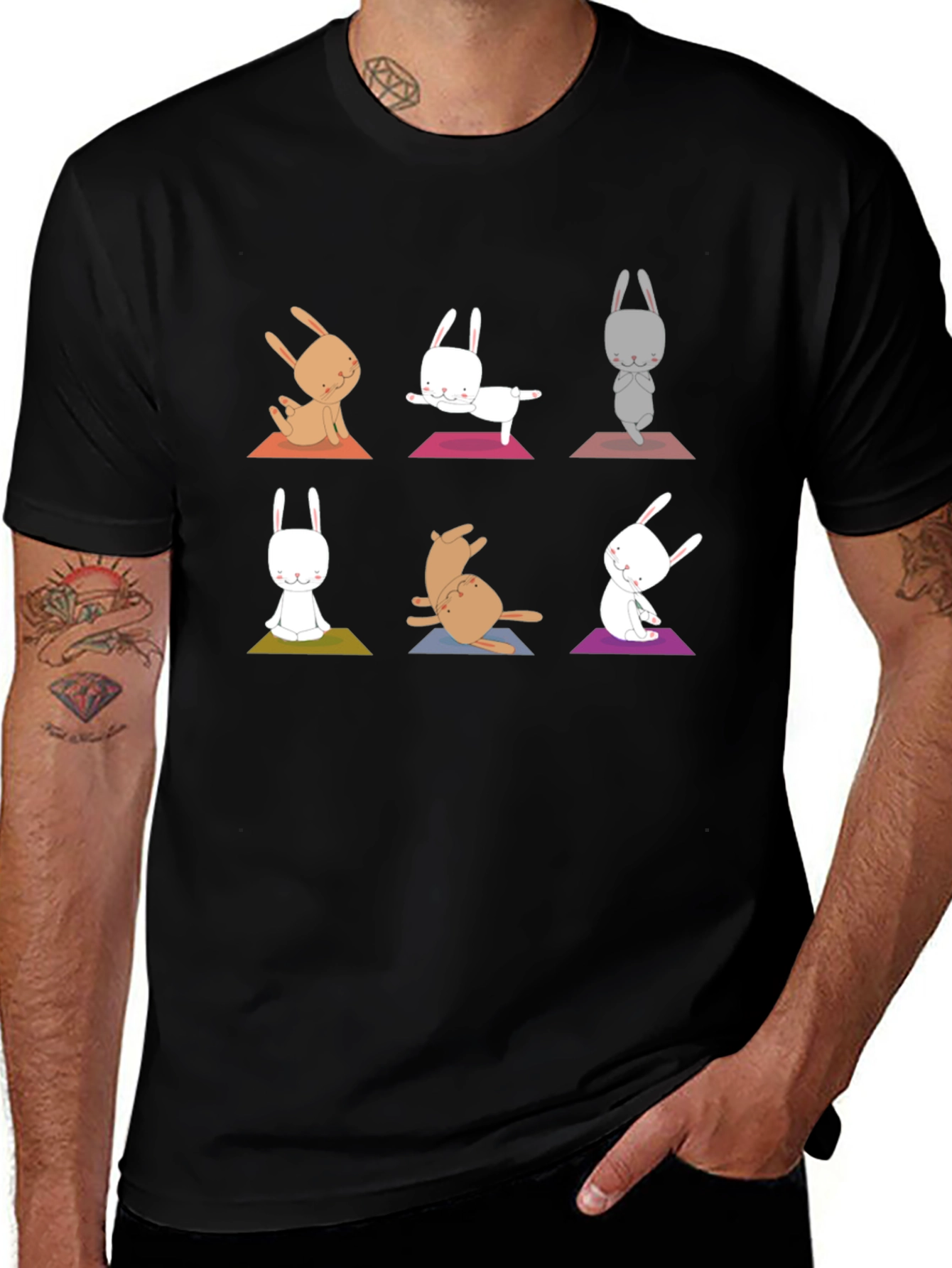 Yoga Bunny Graphic Tee - Black Cotton Blend
