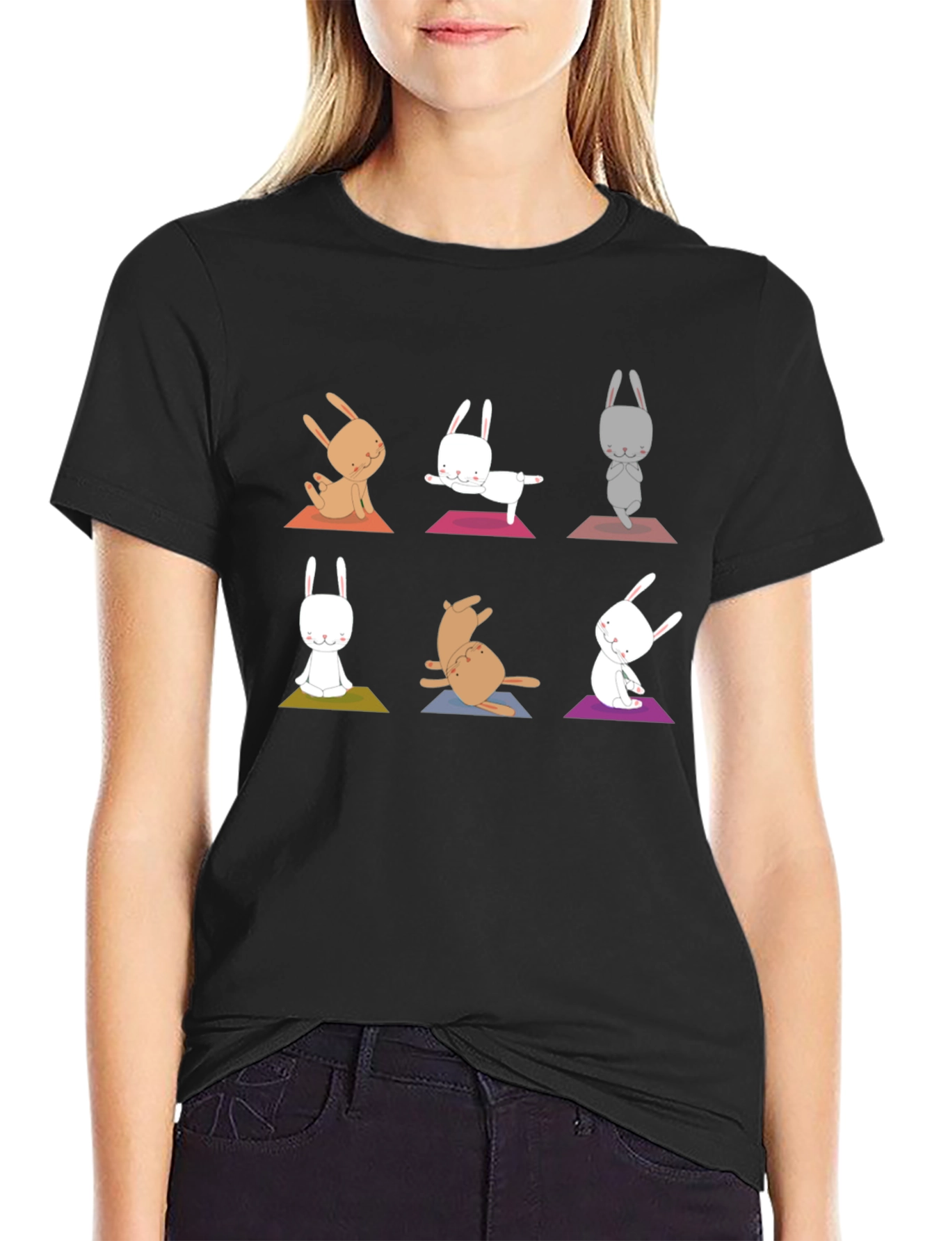 Yoga Bunny Graphic Tee - Black Cotton Blend