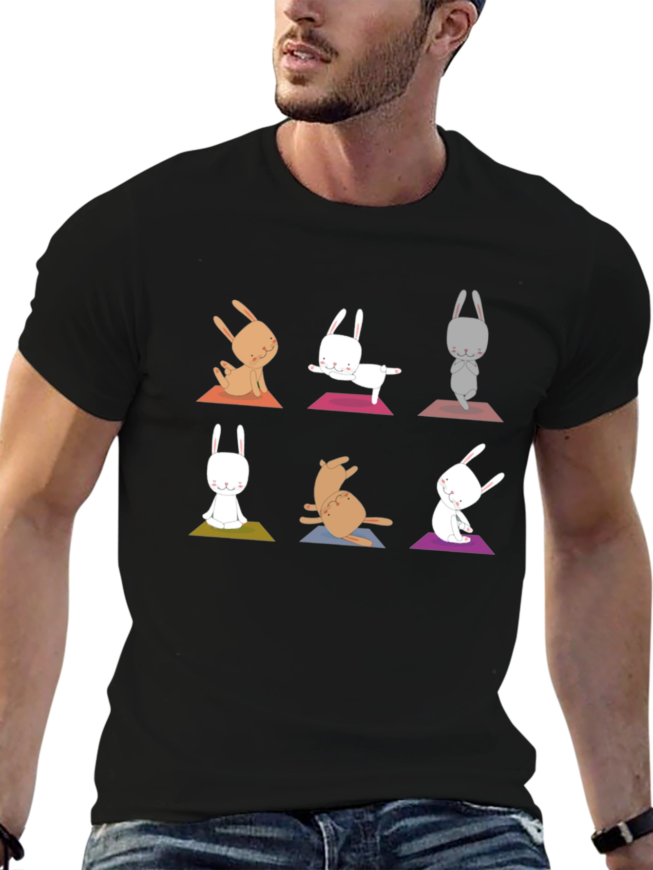 Yoga Bunny Graphic Tee - Black Cotton Blend