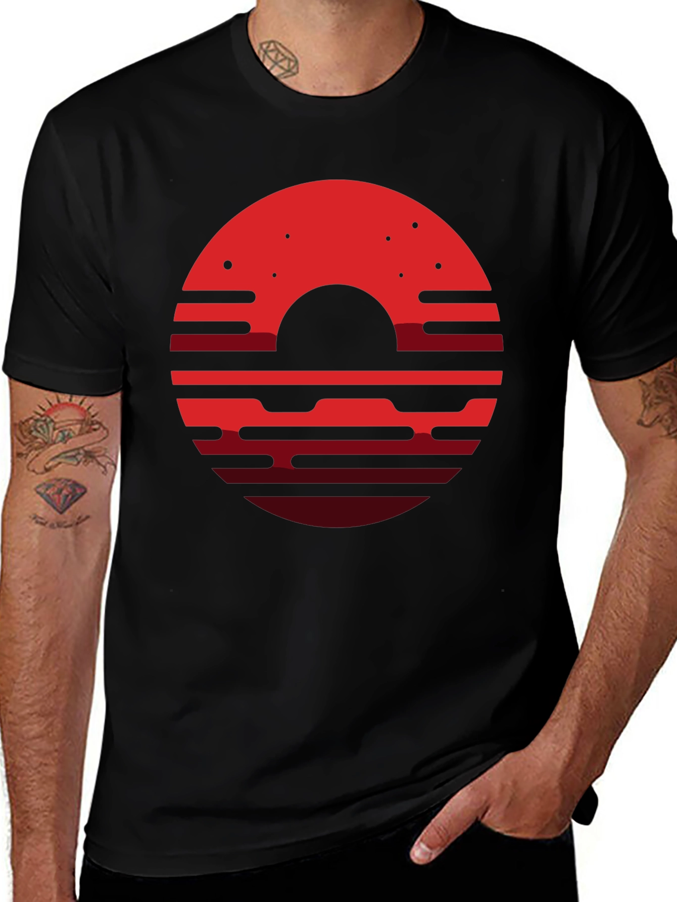 Abstract Sunset Graphic T-Shirt - Black