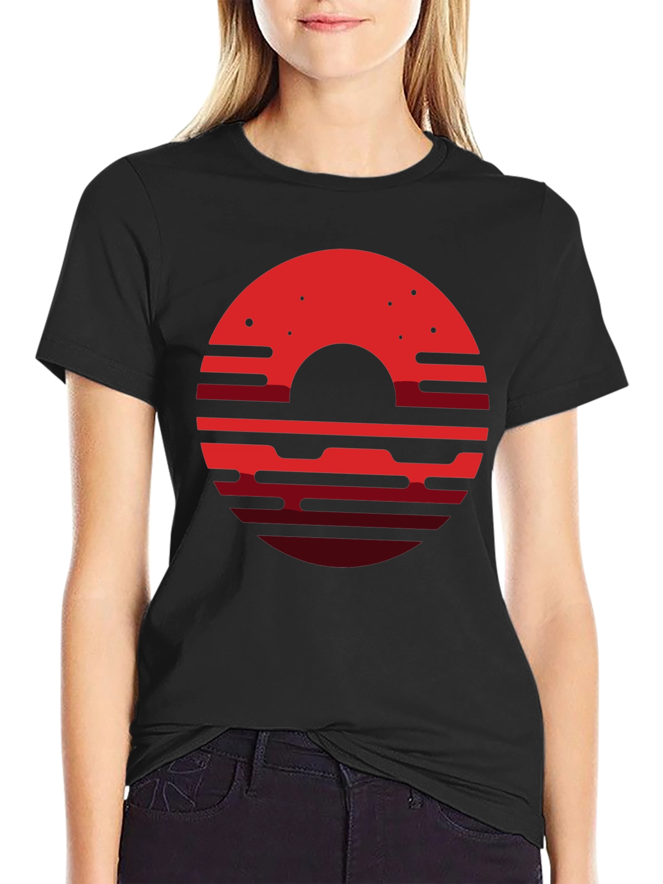 Abstract Sunset Graphic T-Shirt - Black