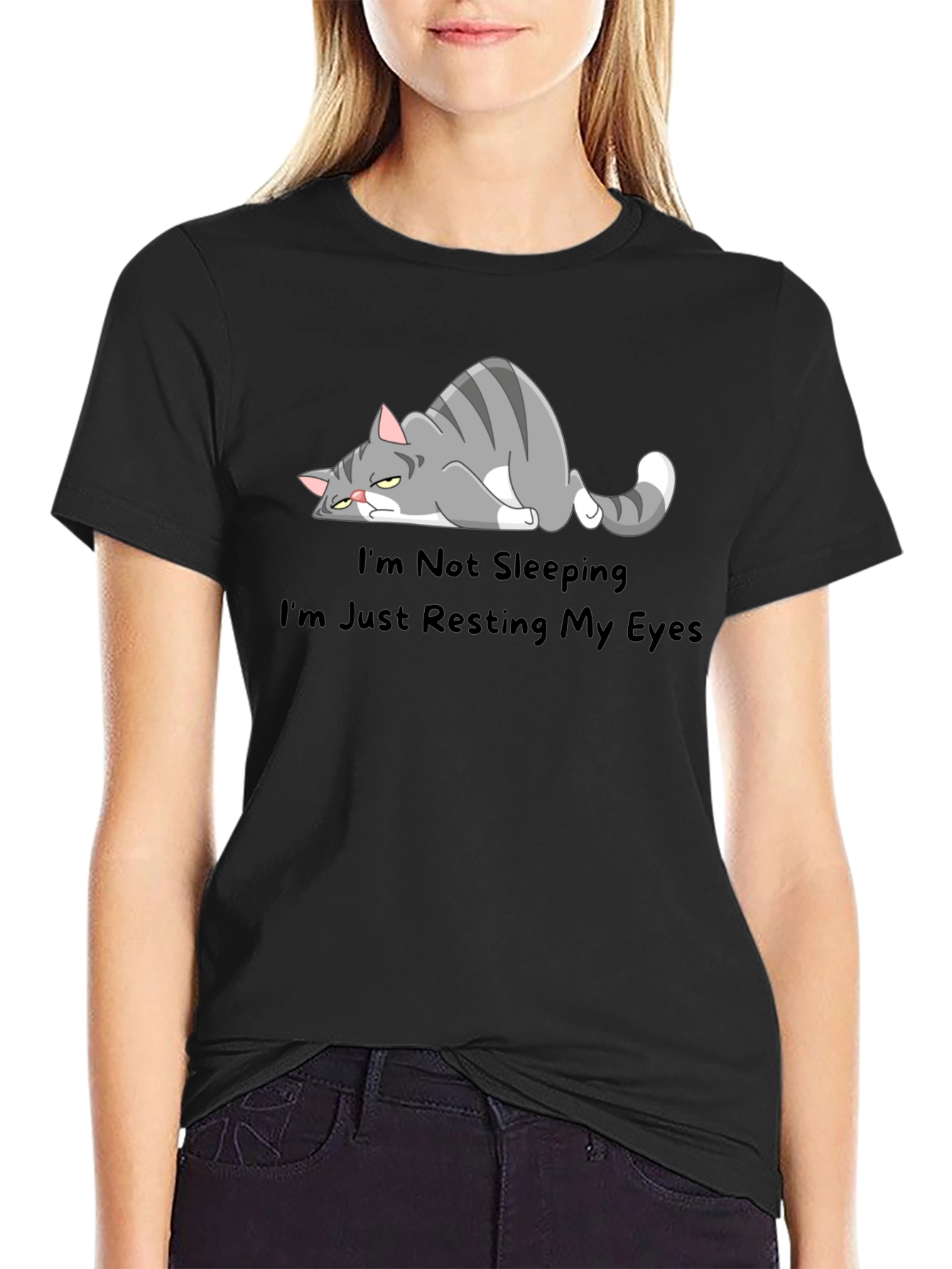 Funny Cat Resting Eyes Graphic T-Shirt