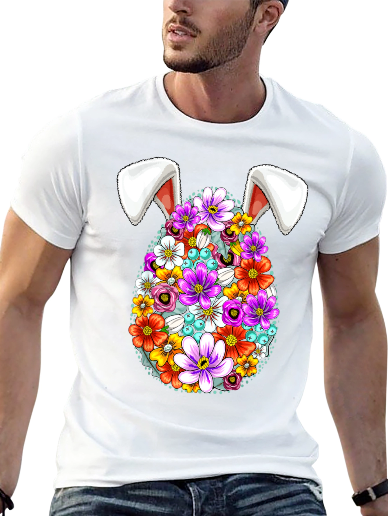 Easter Floral Egg Bunny Ears Graphic Tee