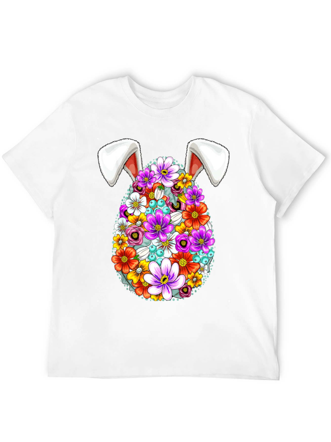Easter Floral Egg Bunny Ears Graphic Tee