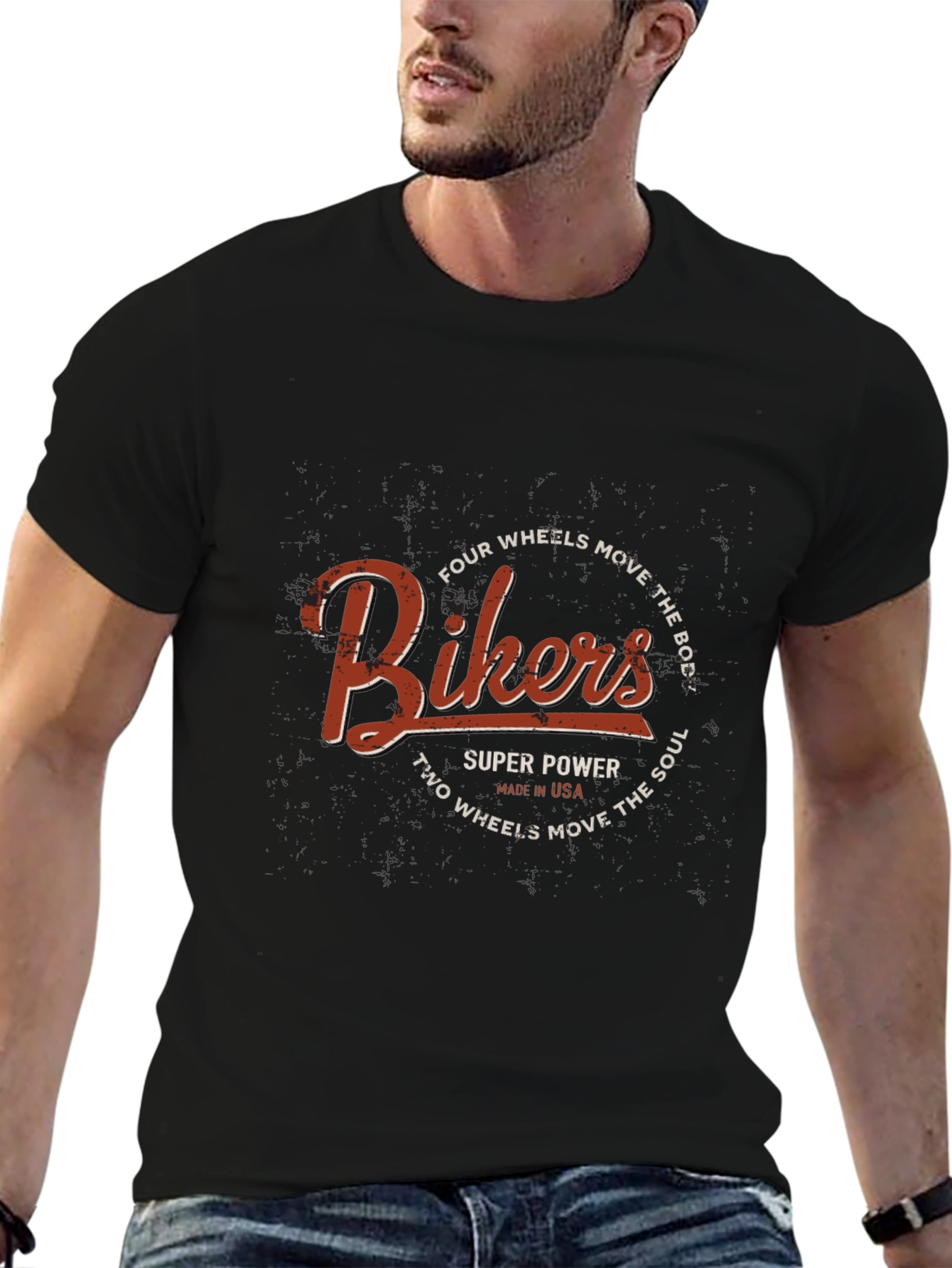 Bikers T-Shirt - Four Wheels Move the Body Design