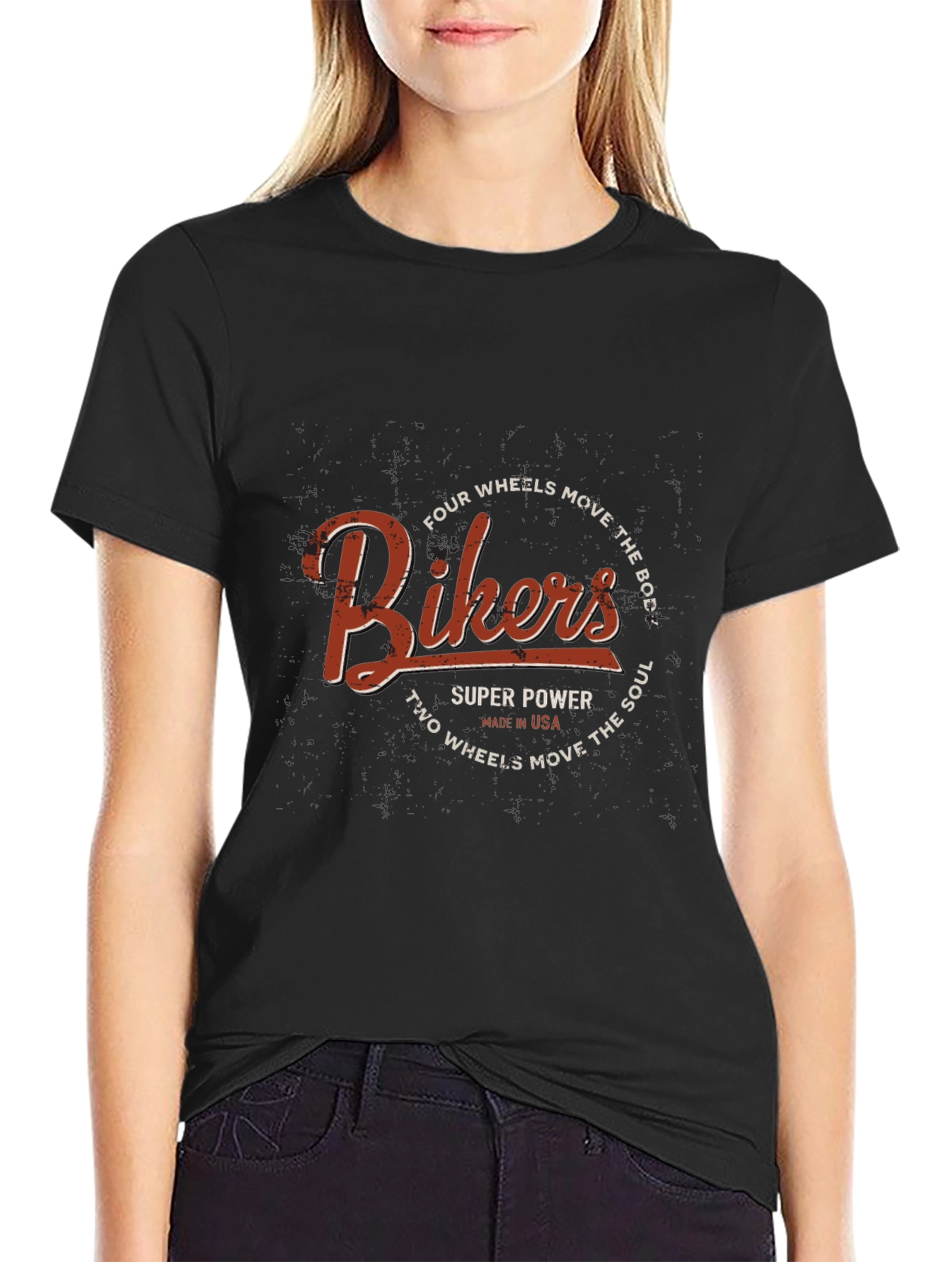 Bikers T-Shirt - Four Wheels Move the Body Design