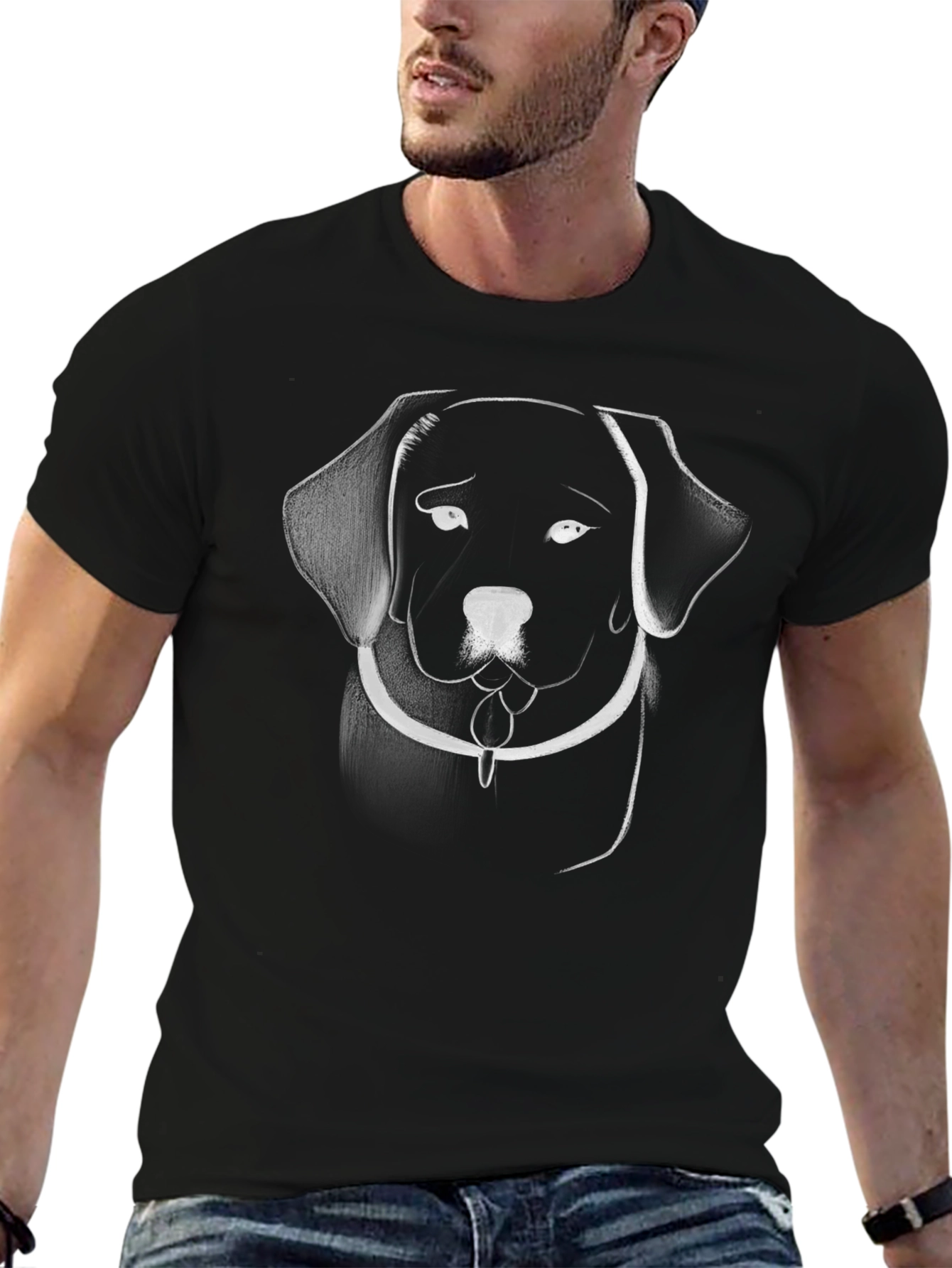Labrador Line Art Black T-Shirt