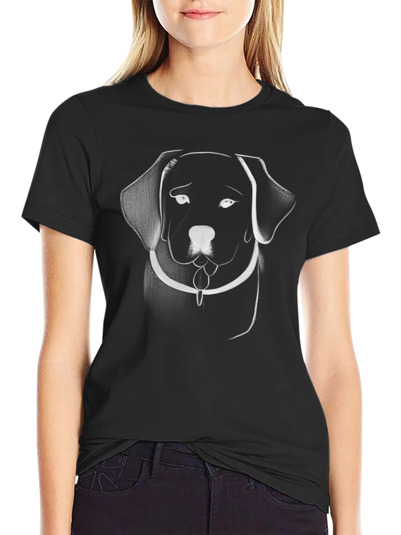 Labrador Line Art Black T-Shirt