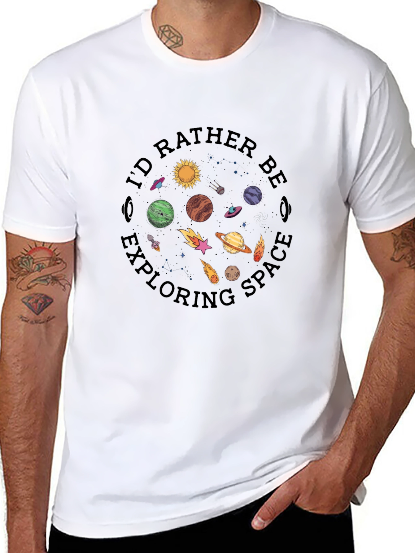 Id Rather Be Exploring Space Black T-Shirt