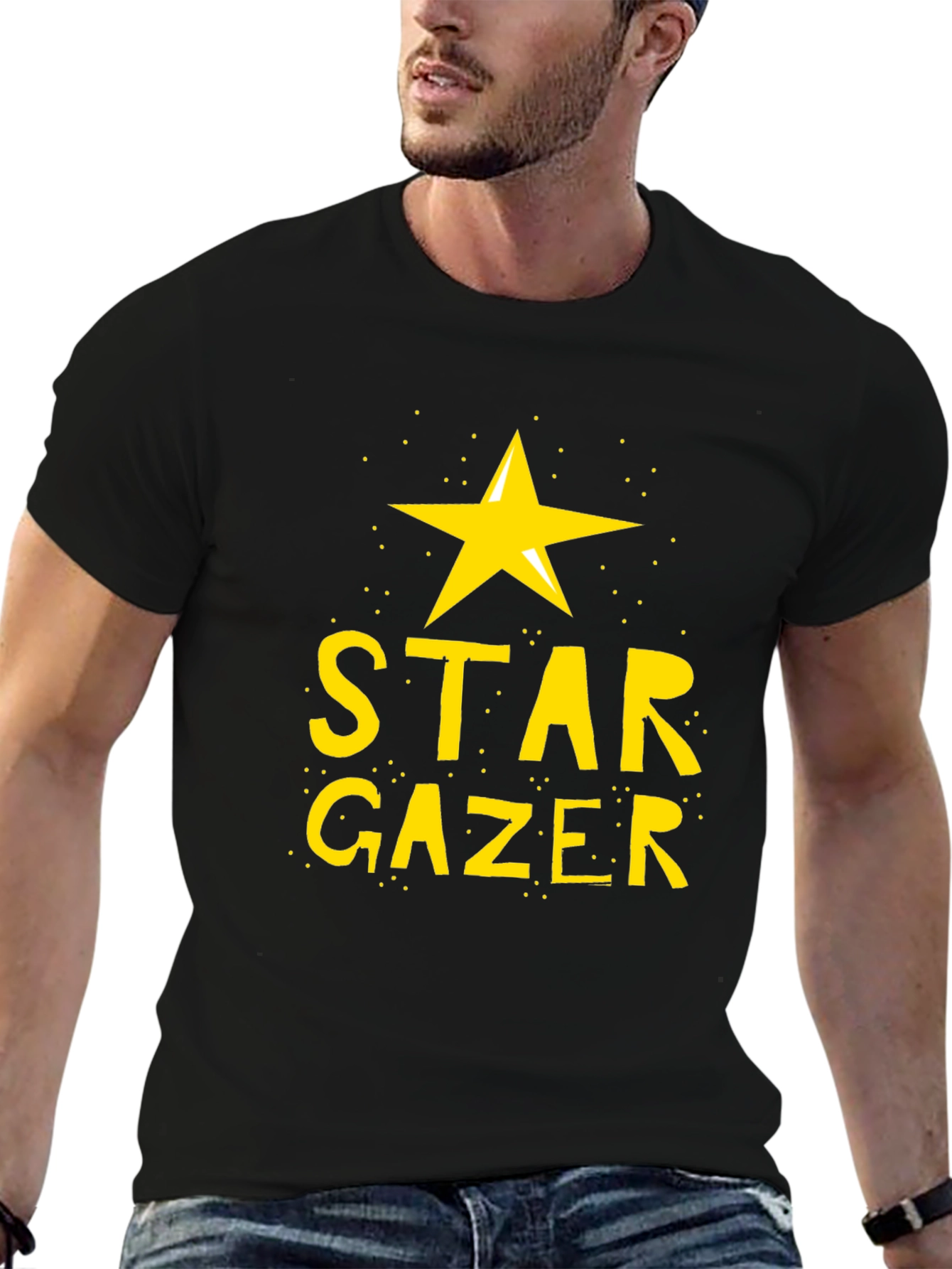 Star Gazer Black T-Shirt | Celestial Design
