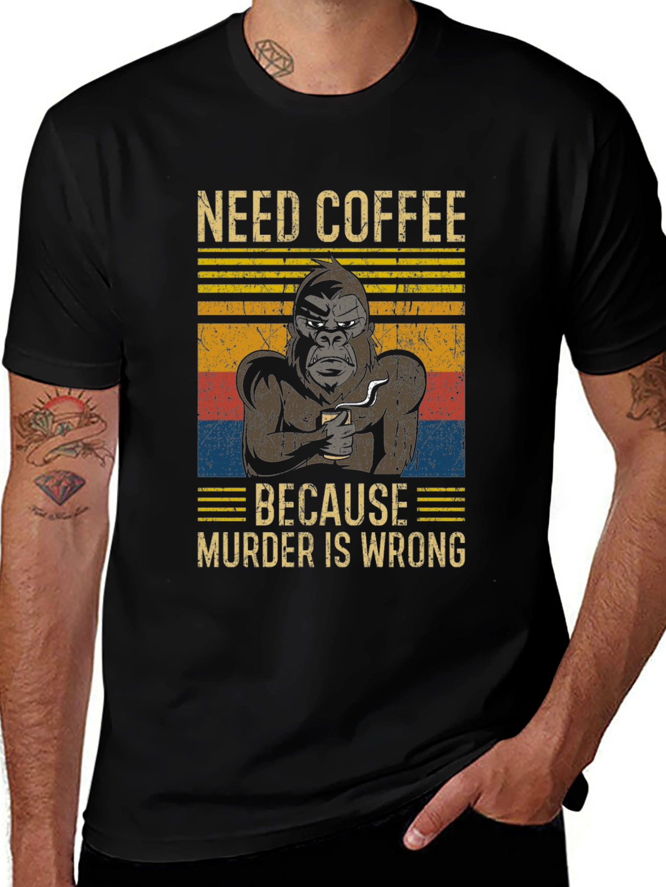 Need Coffee Gorilla T-Shirt - Murder is Wrong
