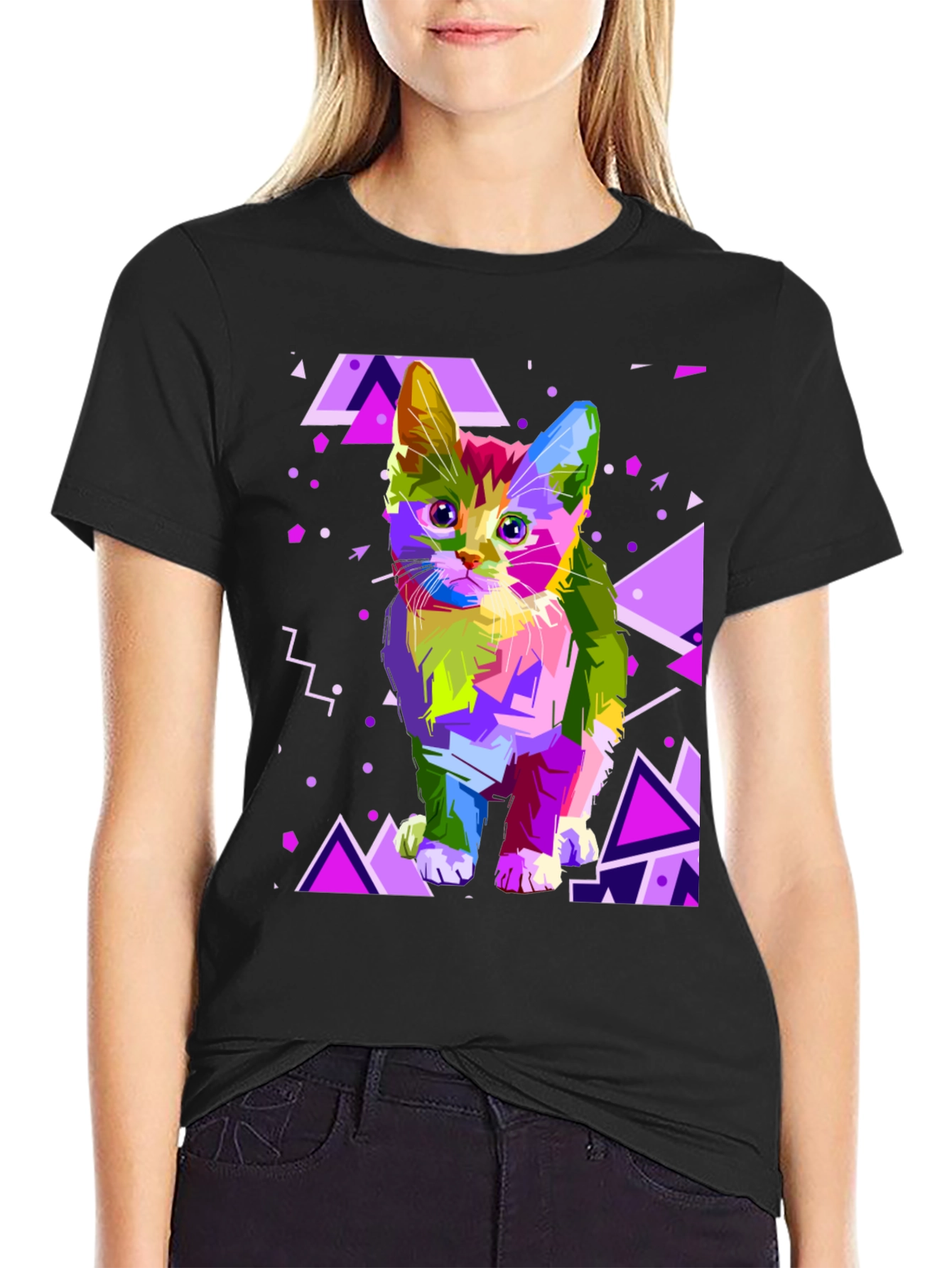 Abstract Cat Graphic T-Shirt