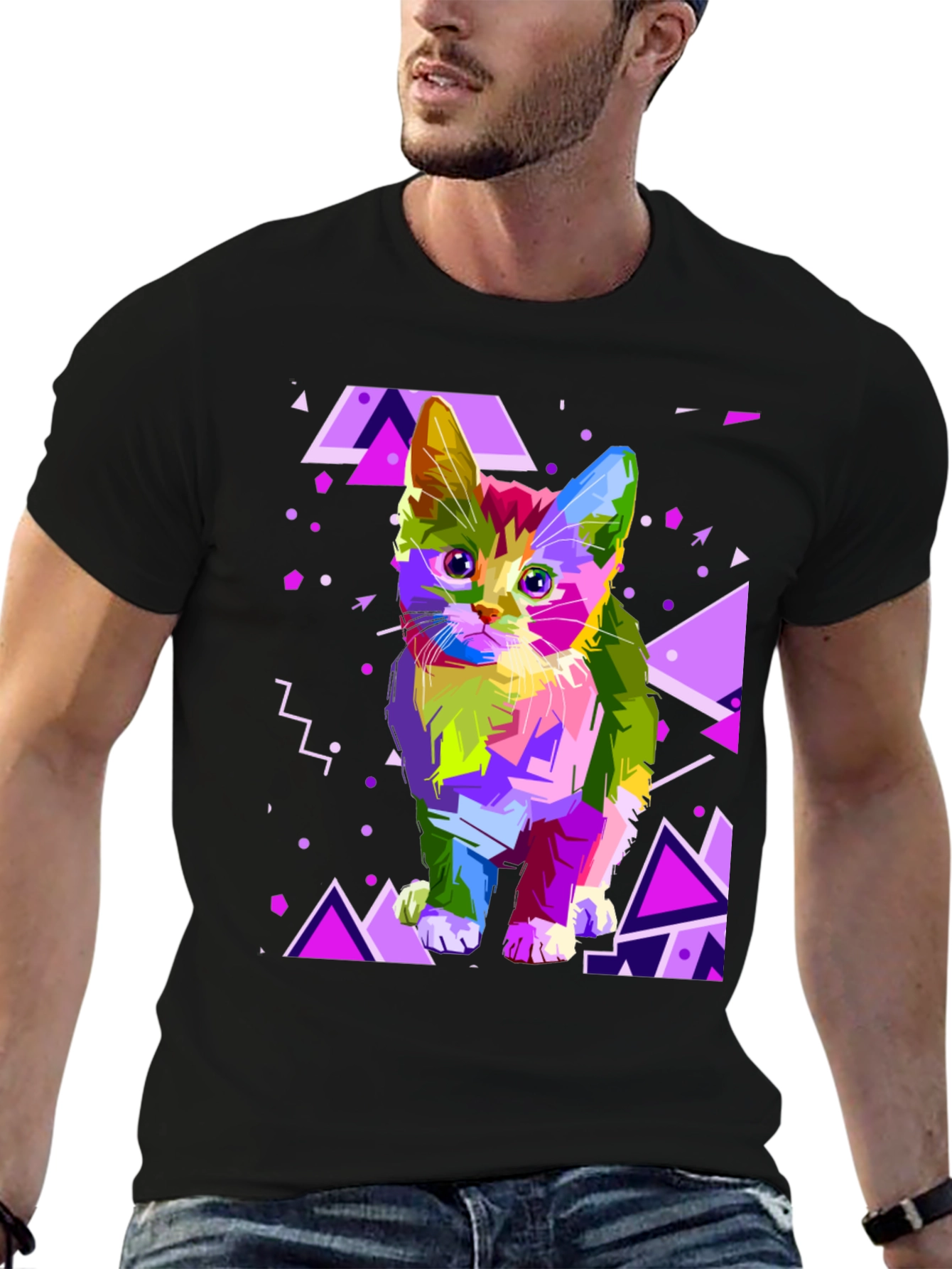 Abstract Cat Graphic T-Shirt