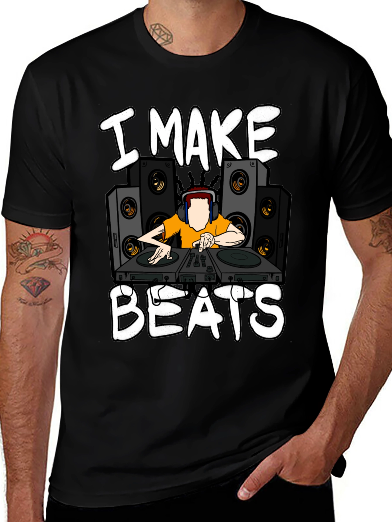 I Make Beats Graphic T-Shirt - DJ Turntable Design