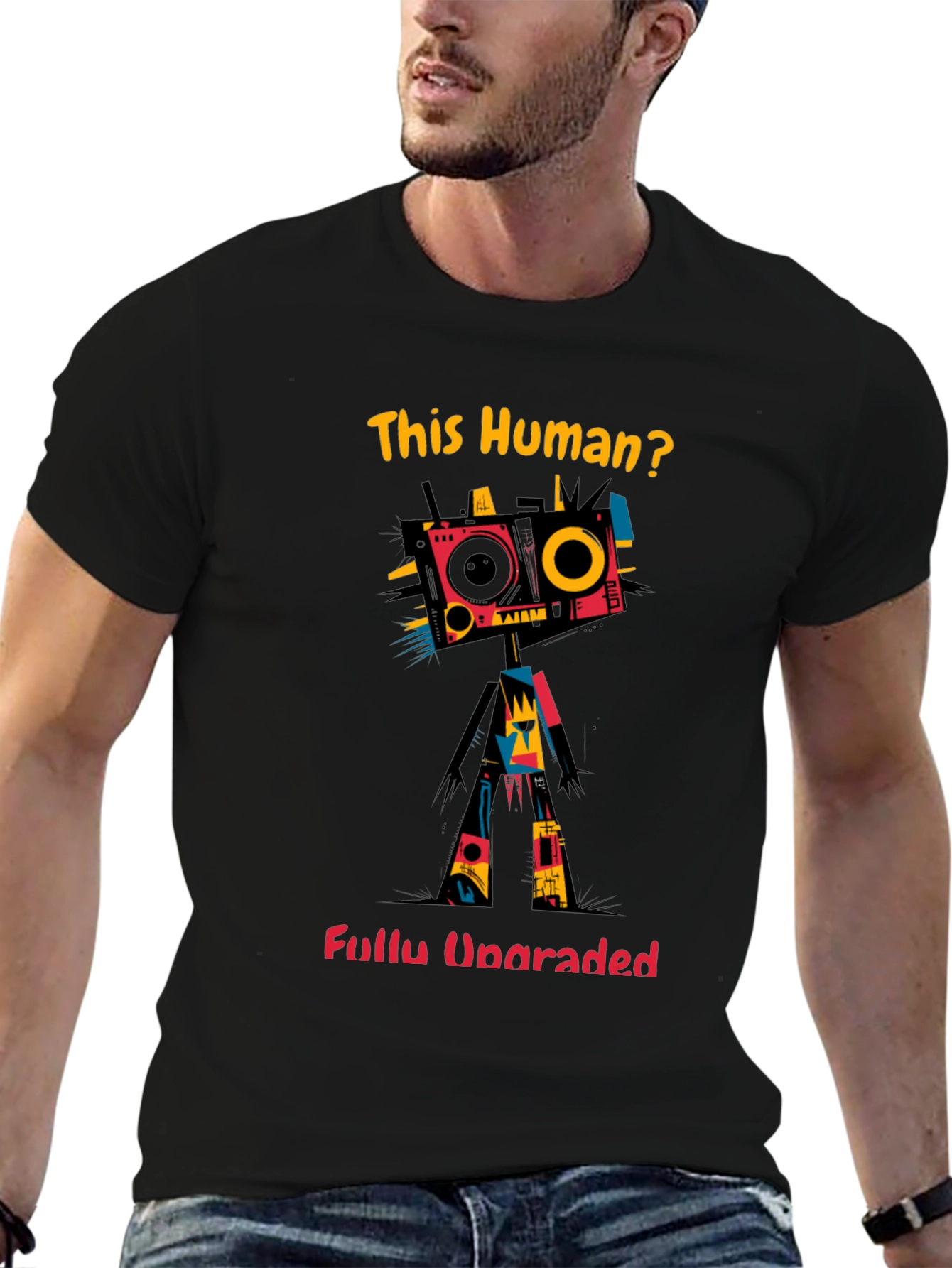 This Human? Fully Upgraded Black Graphic Tee