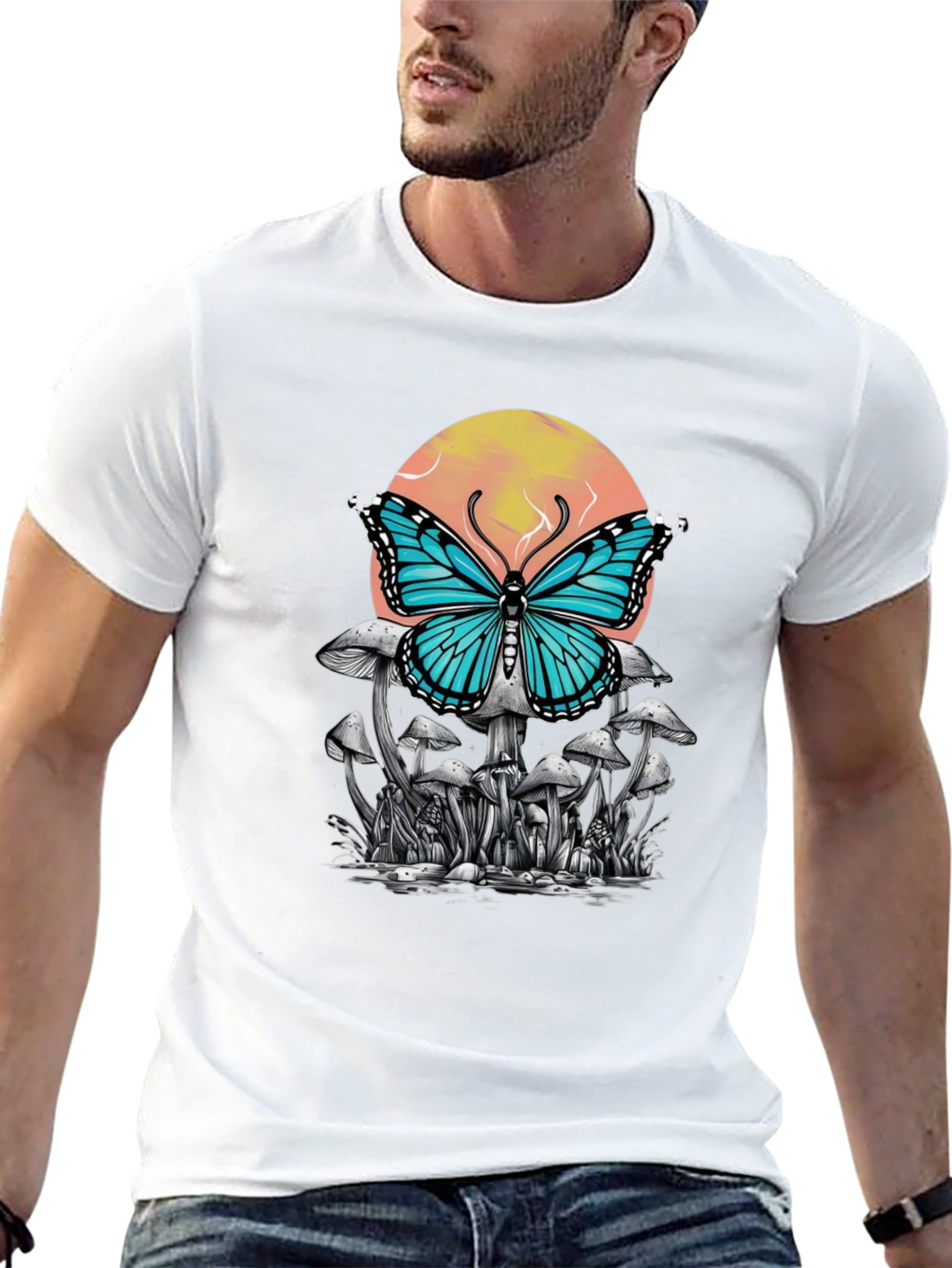 Butterfly Mushroom Graphic Tee - Black