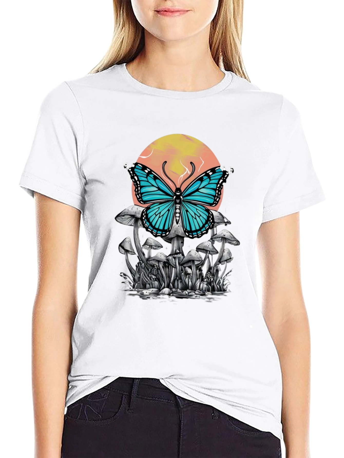 Butterfly Mushroom Graphic Tee - Black