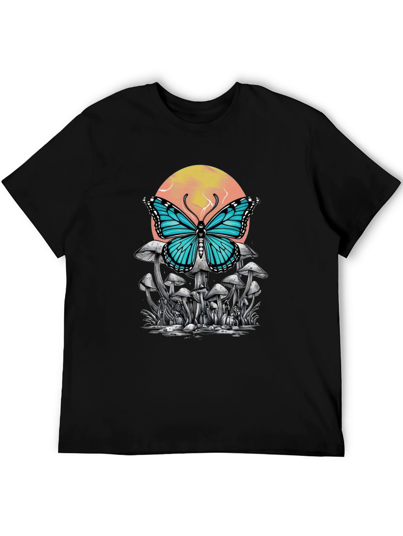 Butterfly Mushroom Graphic Tee - Black