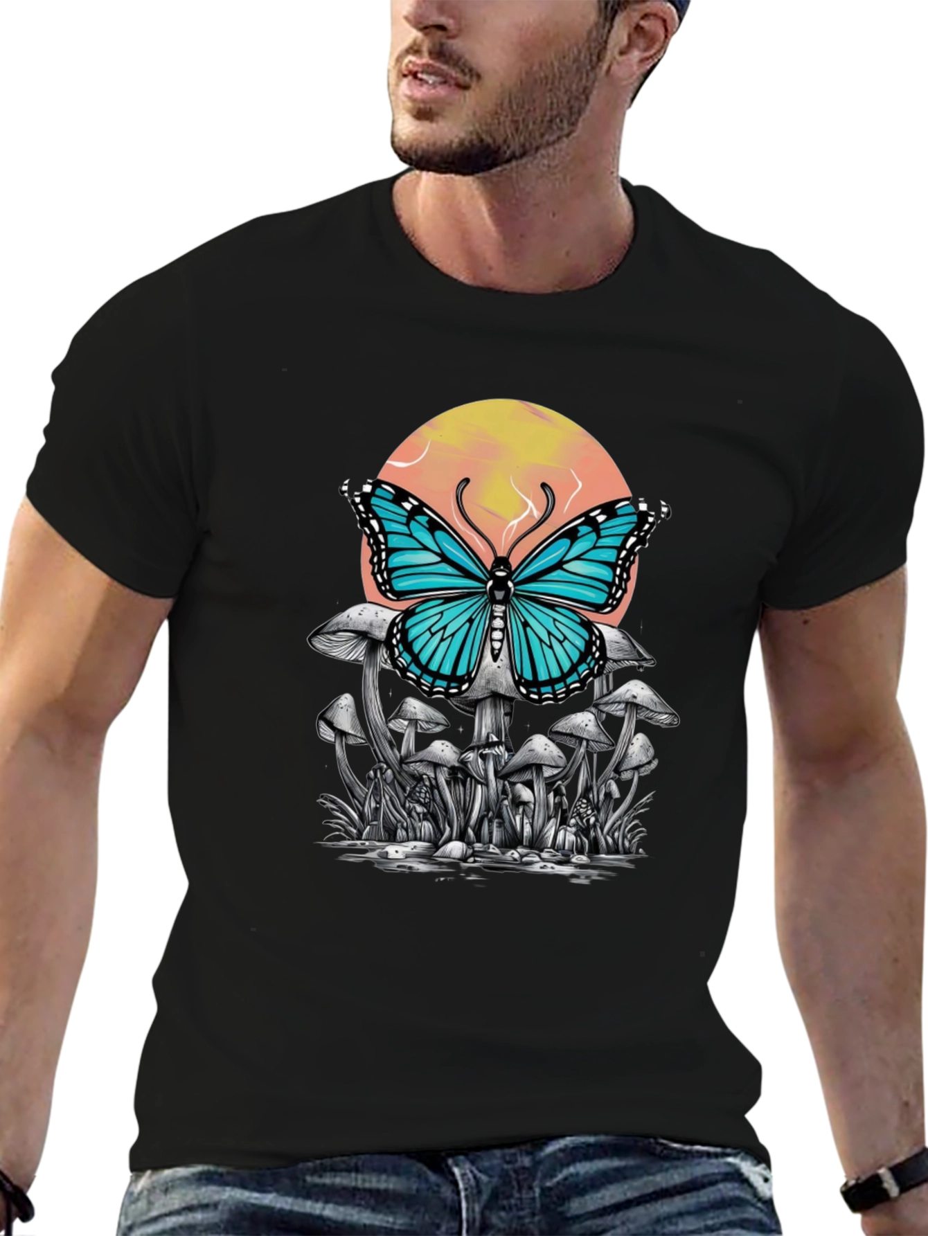 Butterfly Mushroom Graphic Tee - Black
