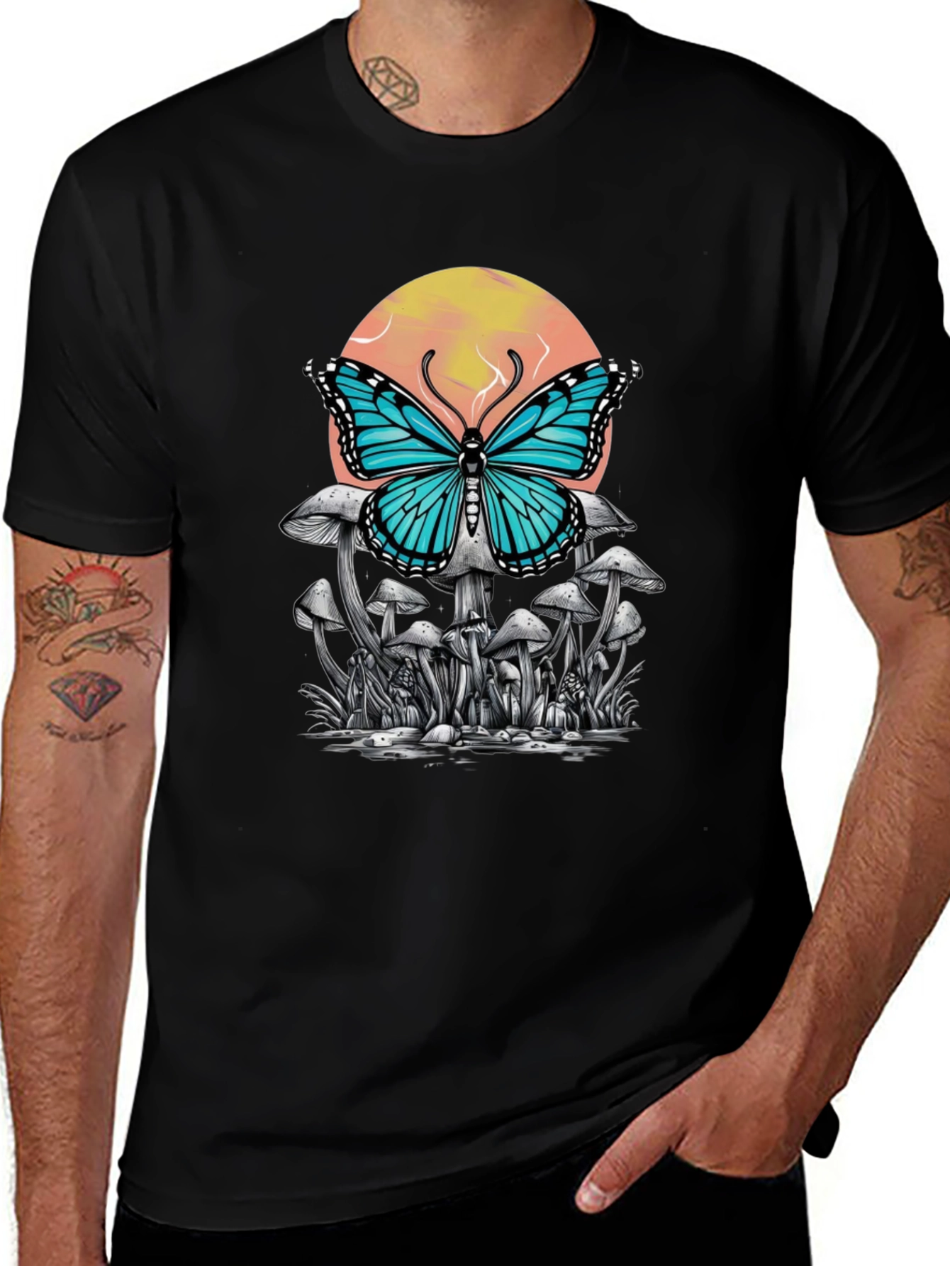 Butterfly Mushroom Graphic Tee - Black