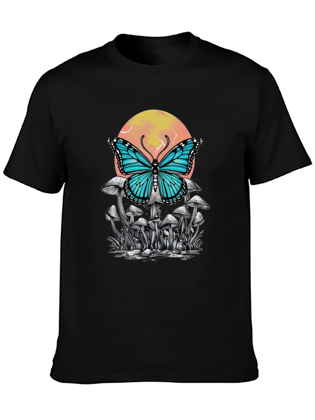 Butterfly Mushroom Graphic Tee - Black