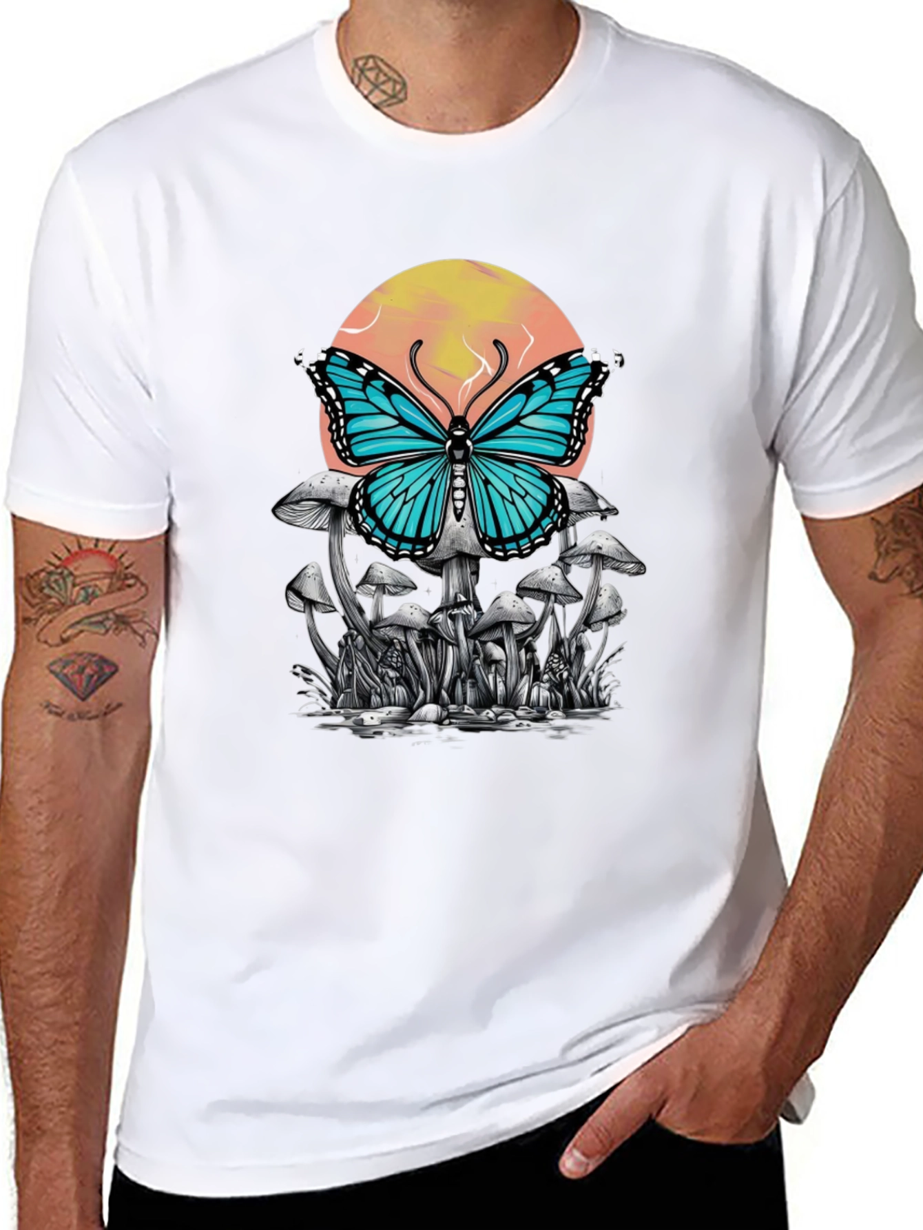Butterfly Mushroom Graphic Tee - Black