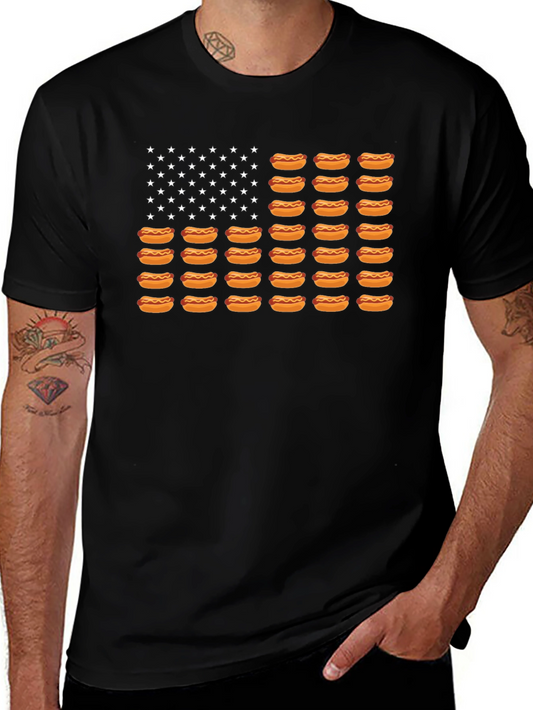 Hot Dog American Flag Graphic T-Shirt