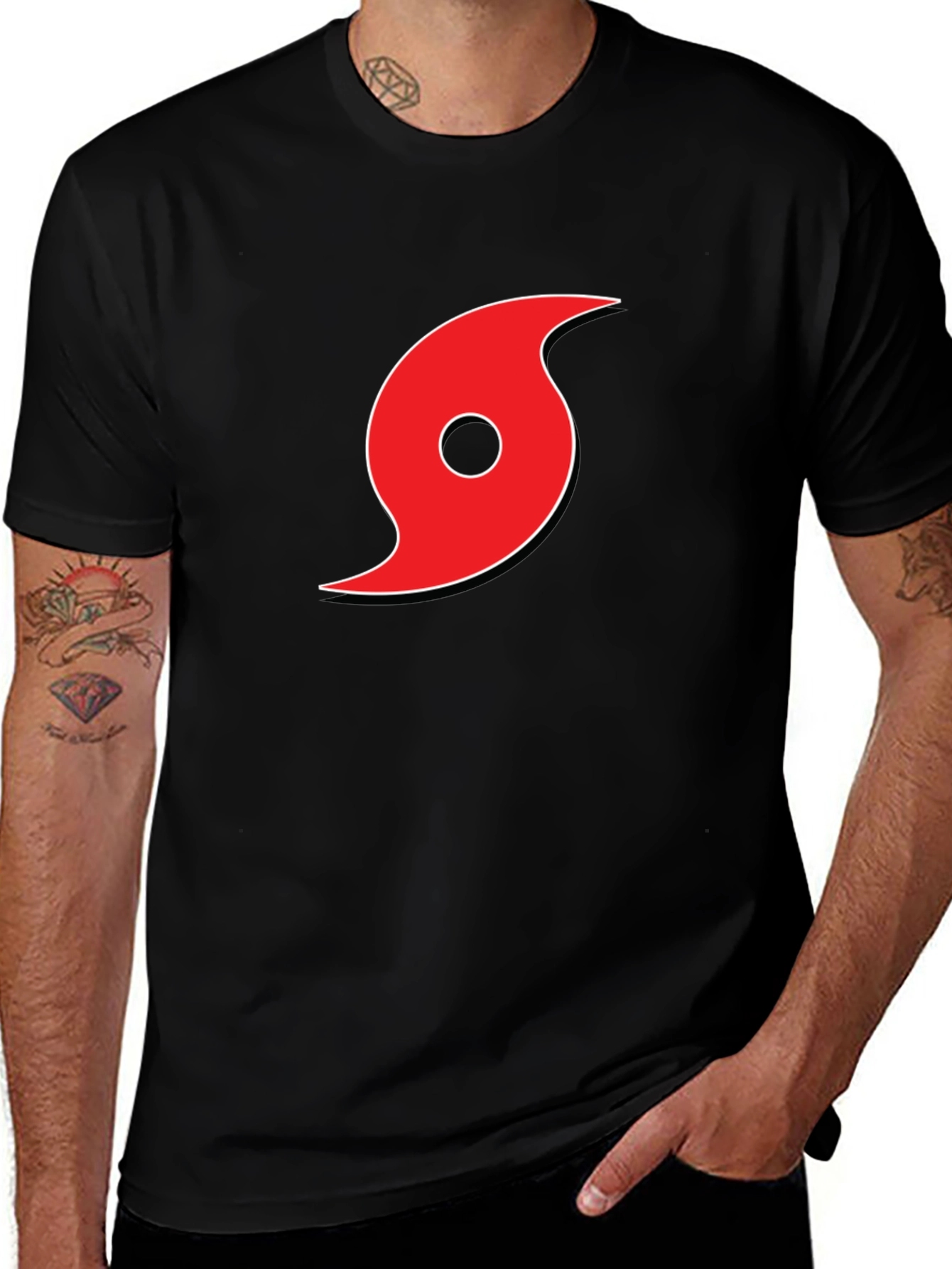 Black Tee with Red Hurricane Graphic