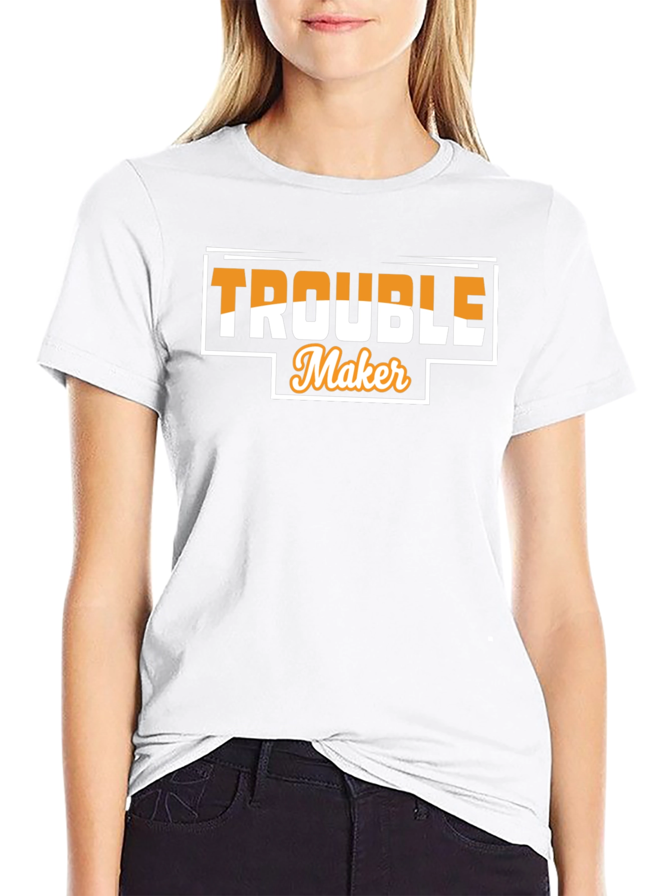 Trouble Maker Graphic Tee - Black Crew Neck T-Shirt
