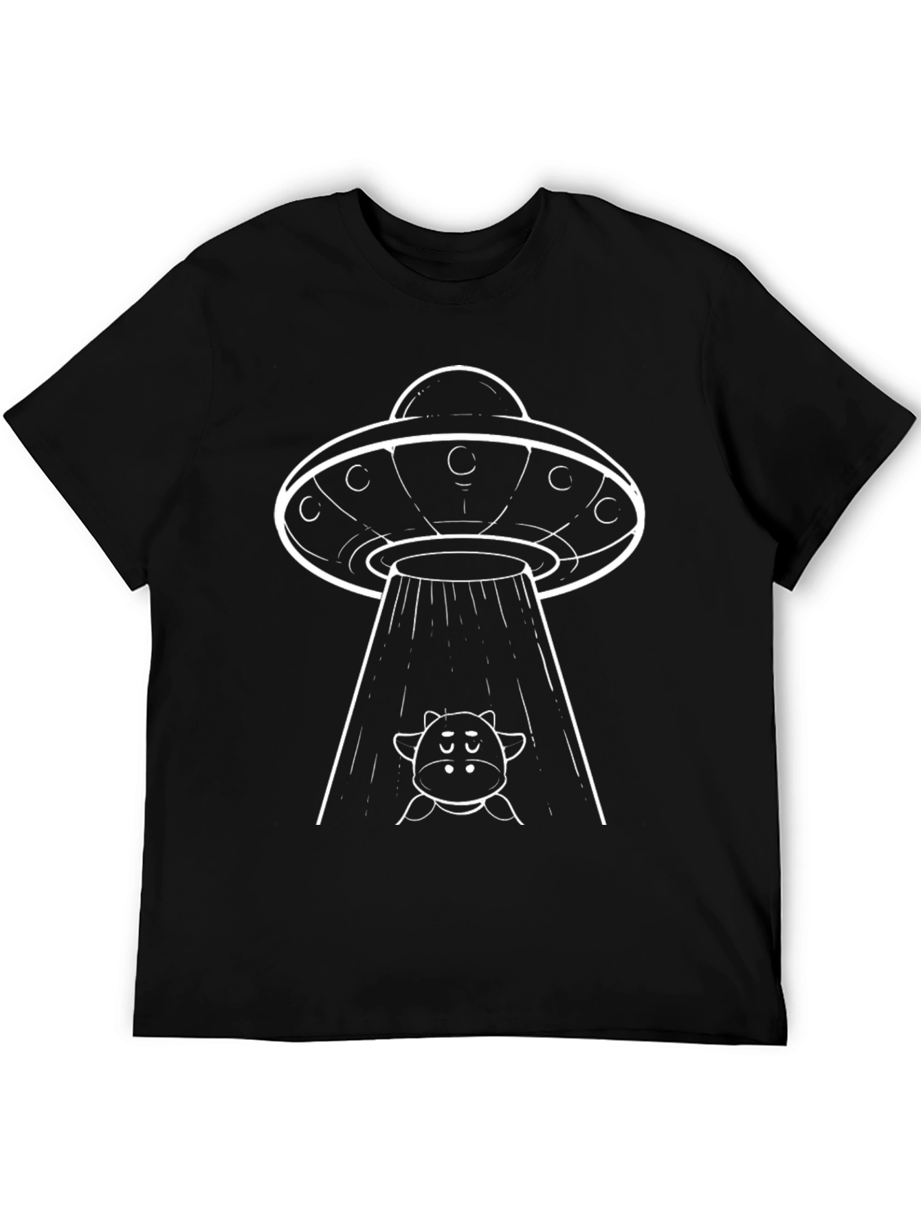 UFO Cow Abduction Graphic Tee - Black Cotton T-Shirt