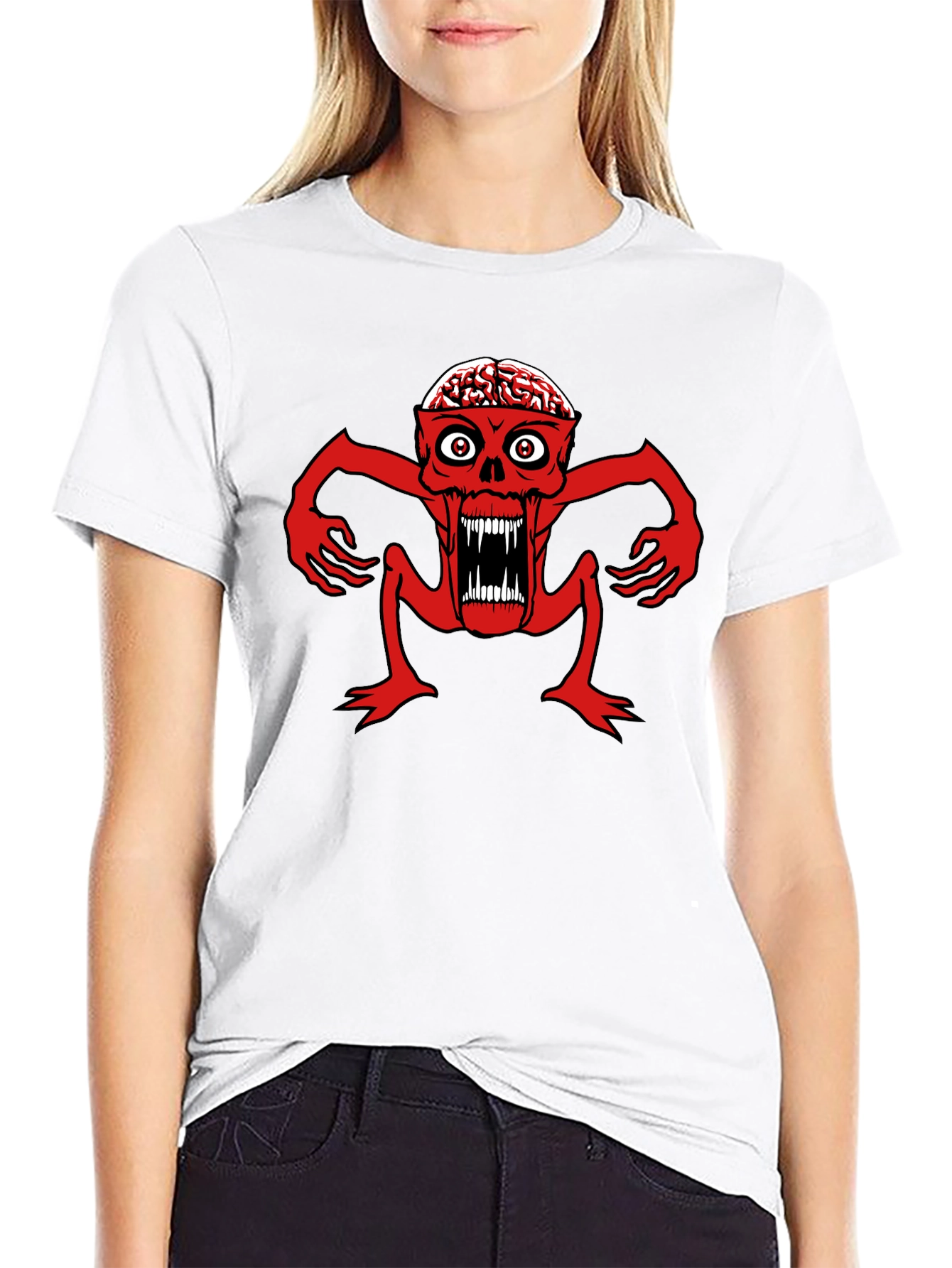 Brain Eating Monster Graphic T-Shirt - Black