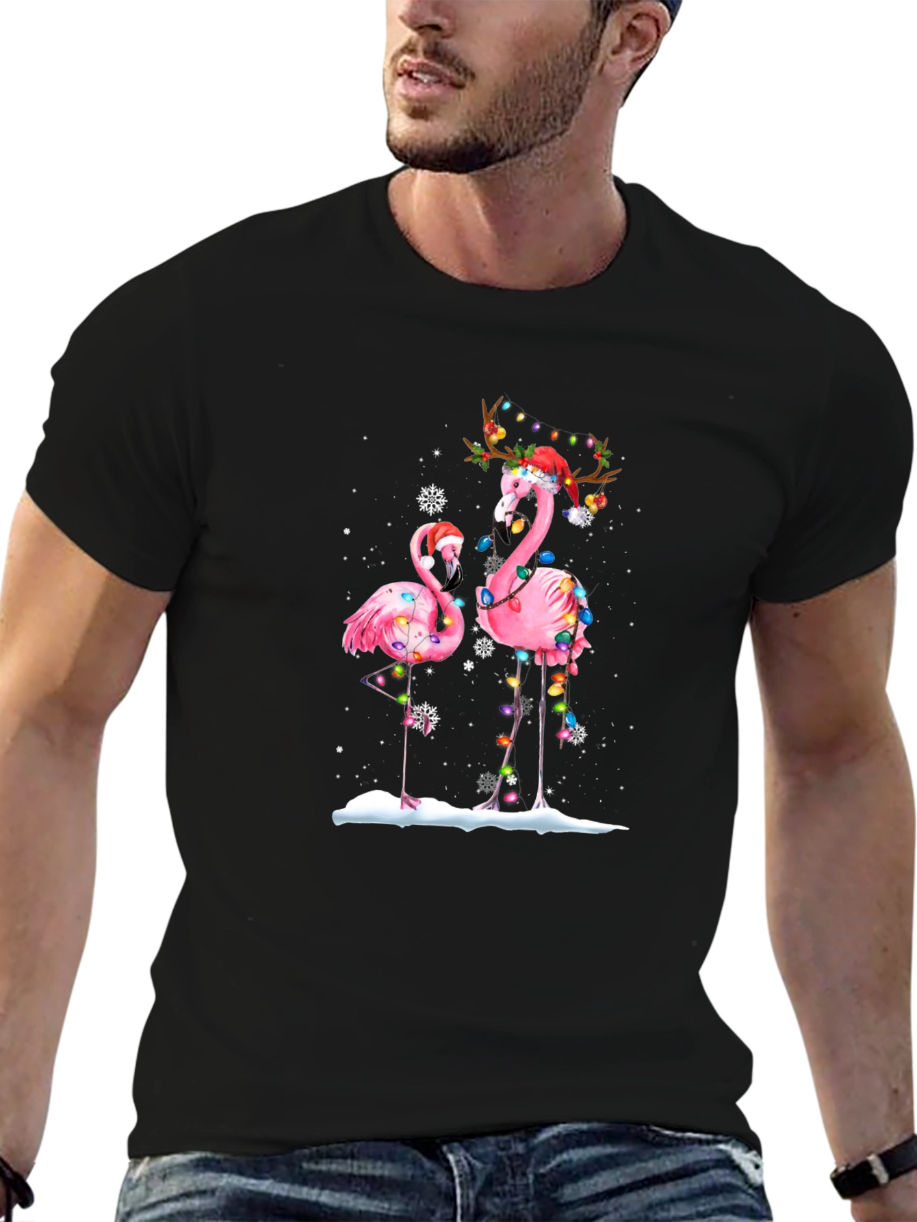 Festive Flamingo Christmas Graphic Tee
