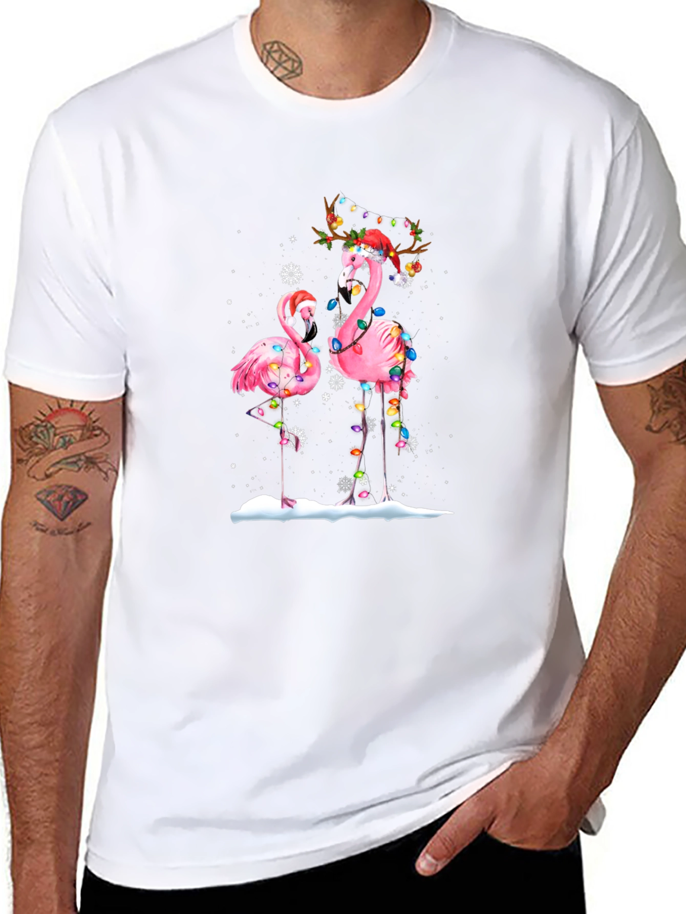 Festive Flamingo Christmas Graphic Tee