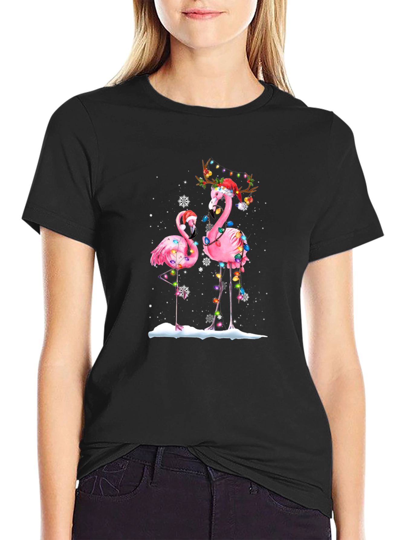 Festive Flamingo Christmas Graphic Tee