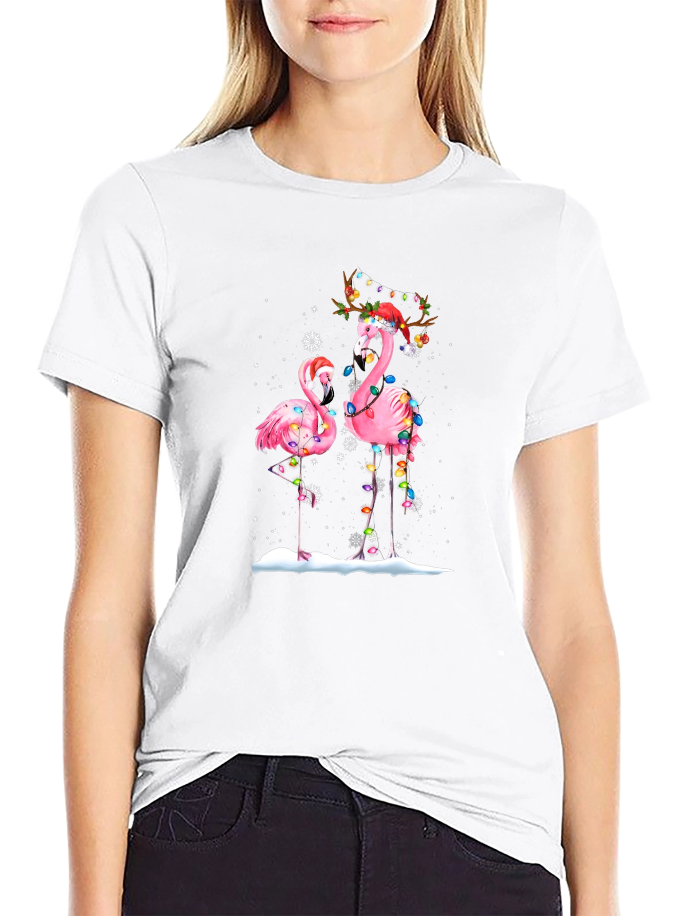 Festive Flamingo Christmas Graphic Tee