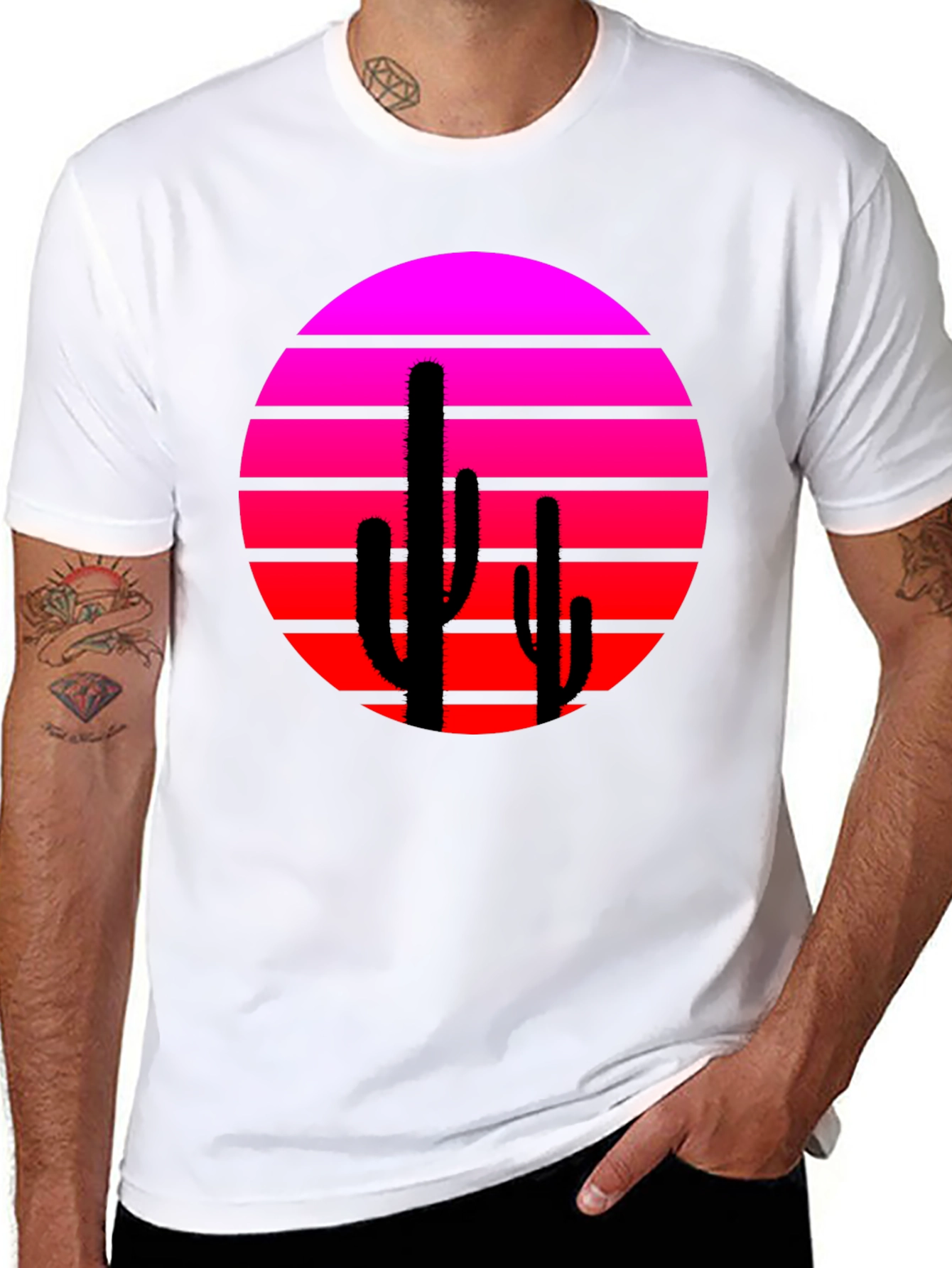 Retro Sunset Cactus Graphic Tee - Modern Desert Style