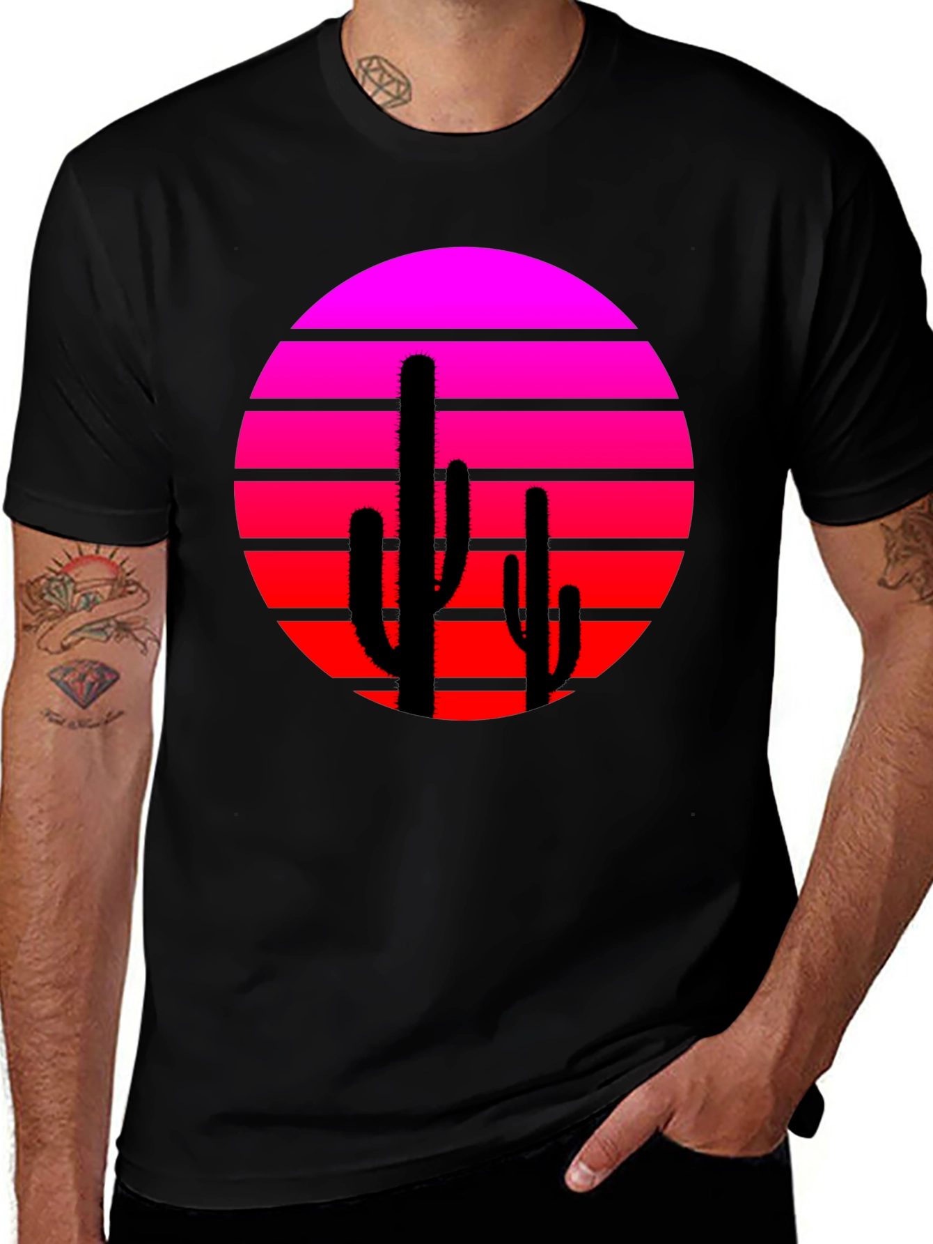Retro Sunset Cactus Graphic Tee - Modern Desert Style