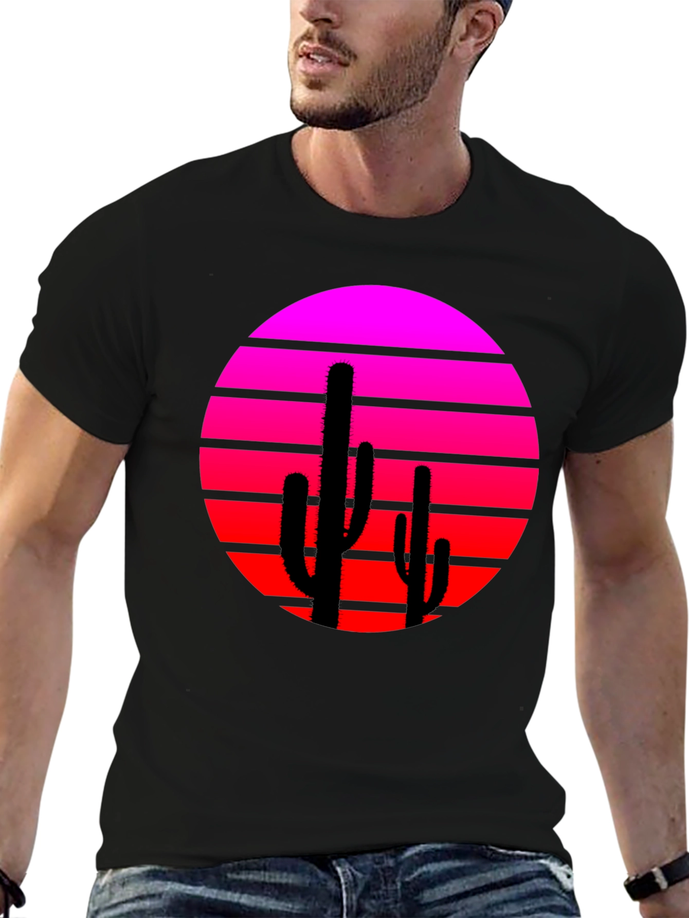 Retro Sunset Cactus Graphic Tee - Modern Desert Style