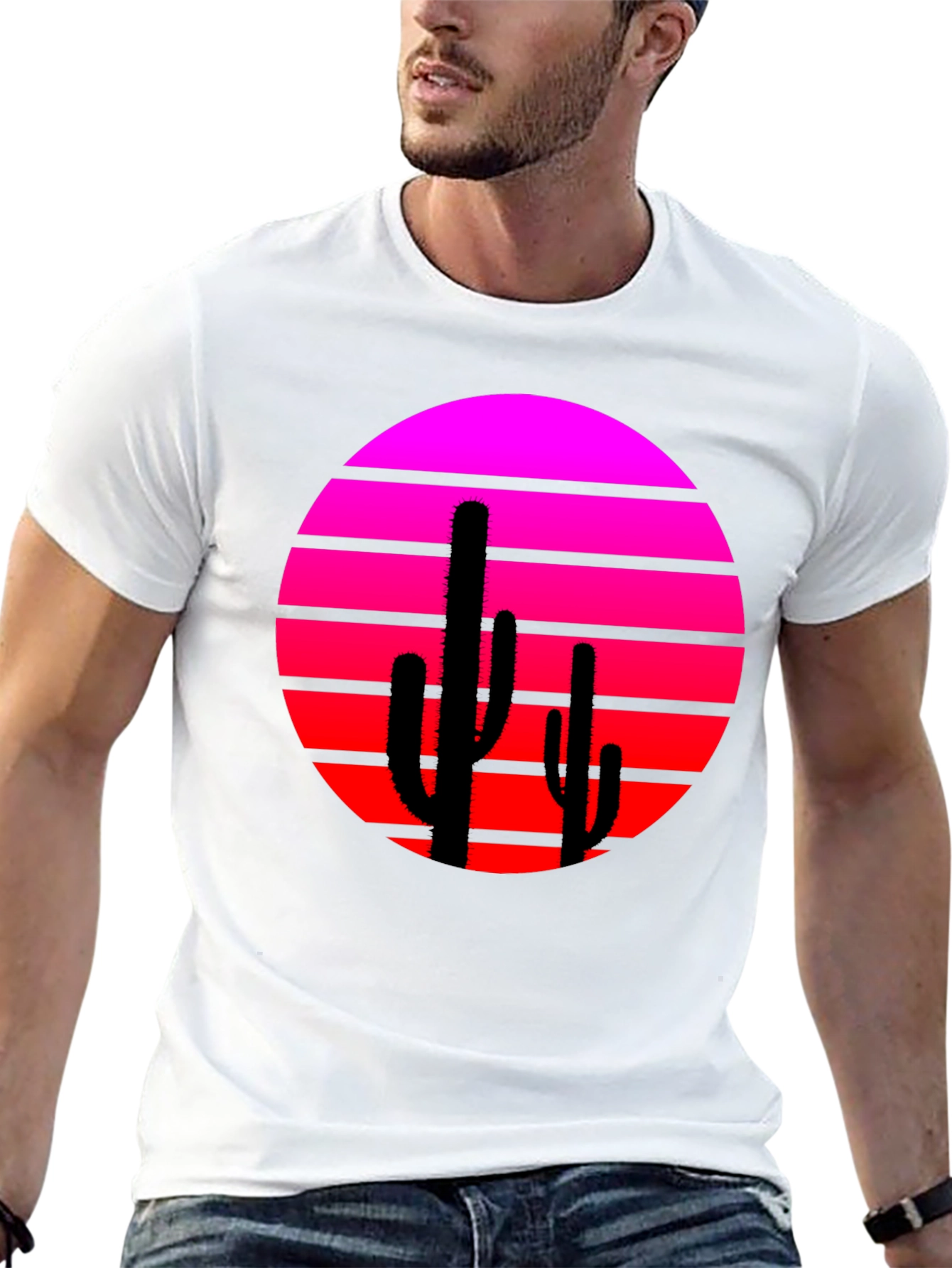 Retro Sunset Cactus Graphic Tee - Modern Desert Style