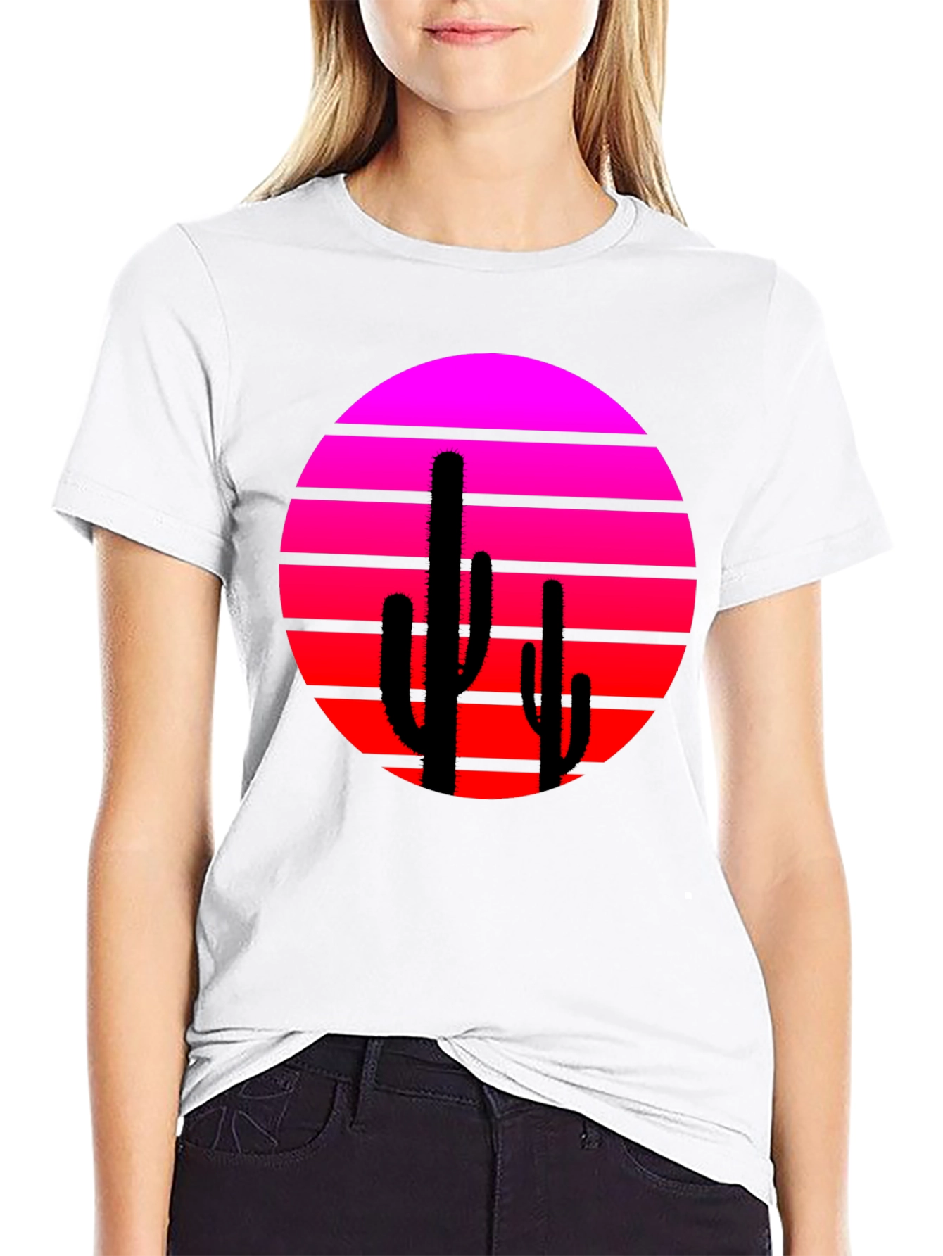 Retro Sunset Cactus Graphic Tee - Modern Desert Style