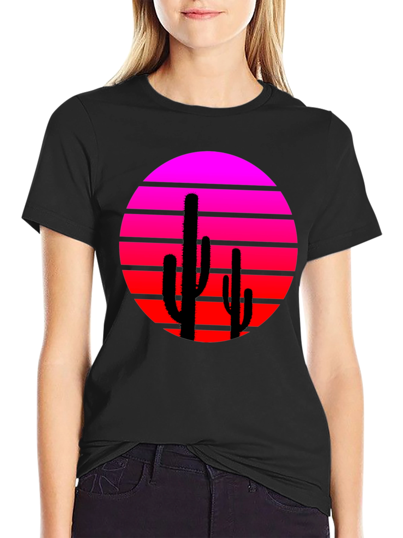 Retro Sunset Cactus Graphic Tee - Modern Desert Style