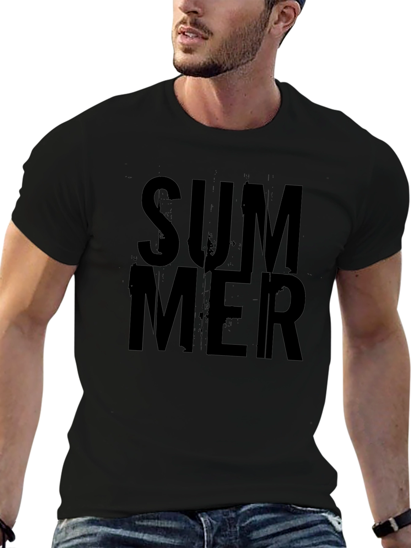 Summer Black Graphic T-Shirt for Men