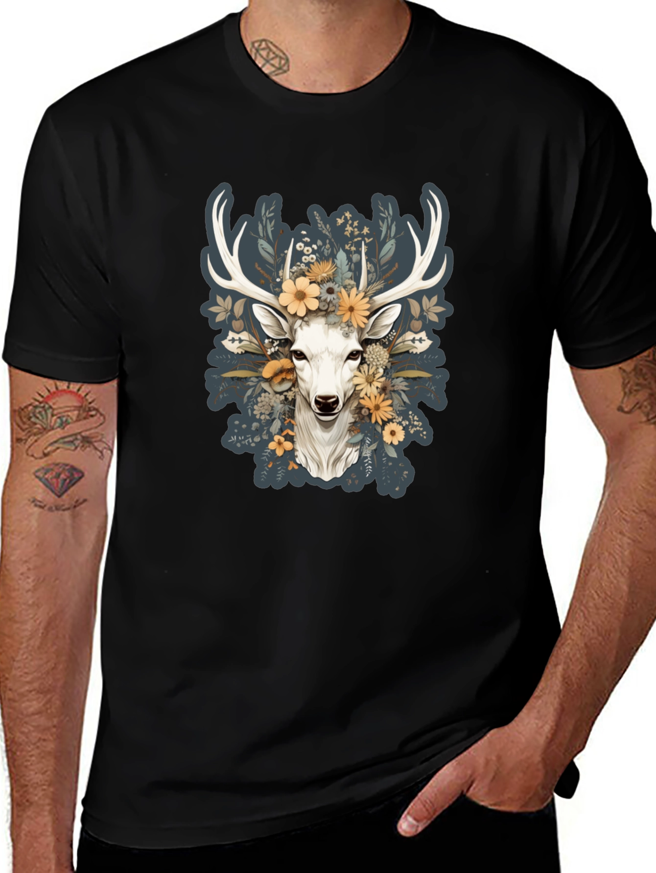 Floral Deer Graphic Tee - Nature Inspired Menswear
