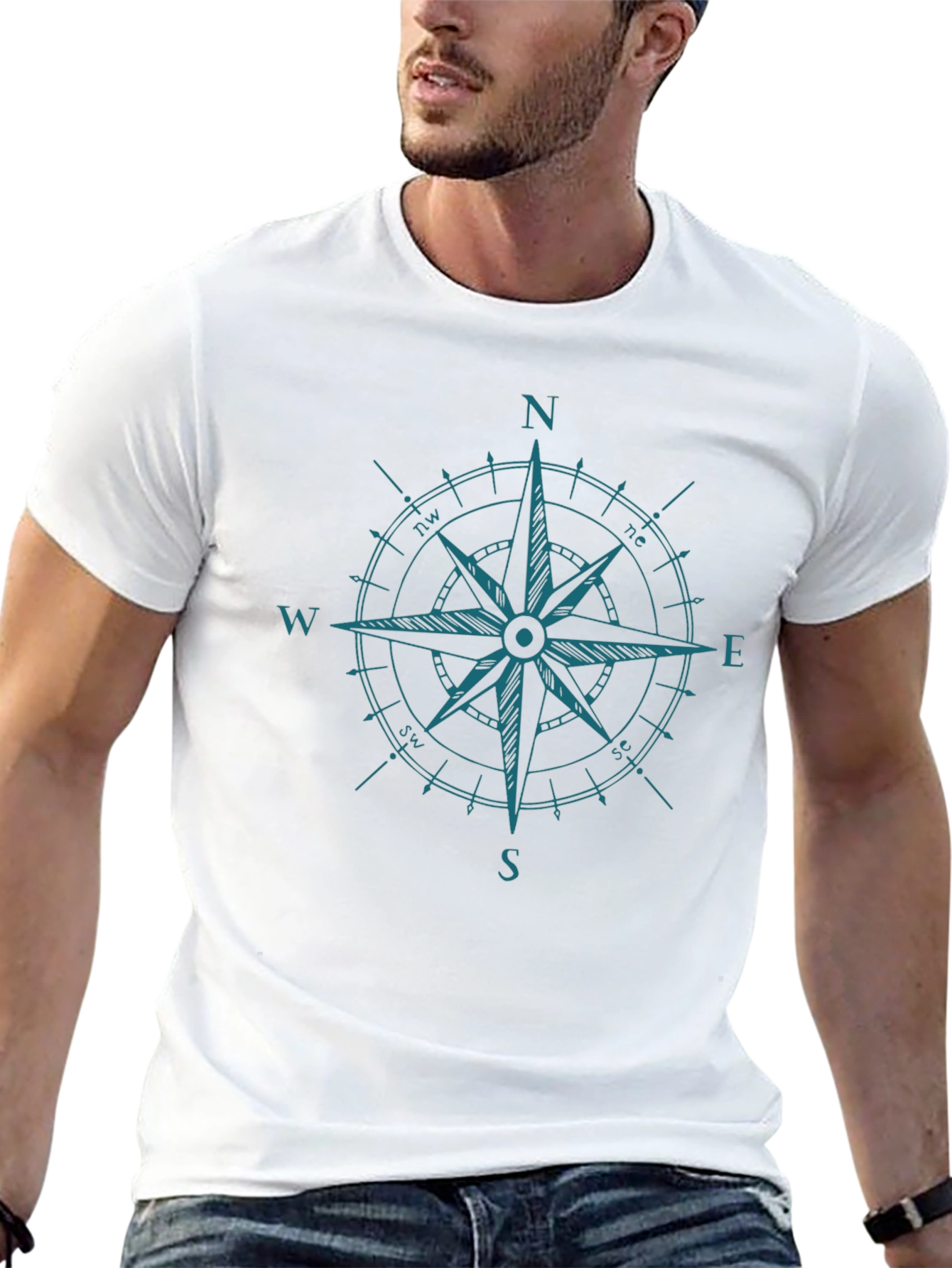 Nautical Compass Rose Black Graphic T-Shirt