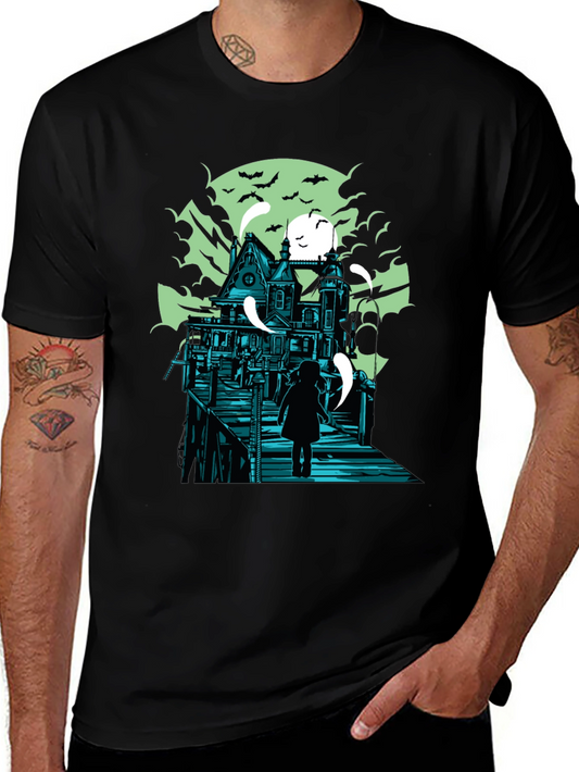 Haunted House Graphic Print T-Shirt