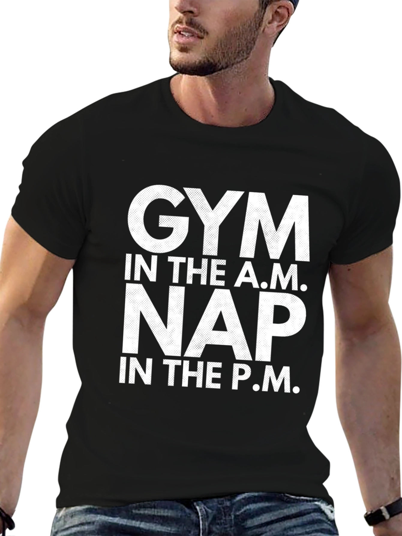 Gym and Nap Graphic Tee - Black Cotton T-Shirt
