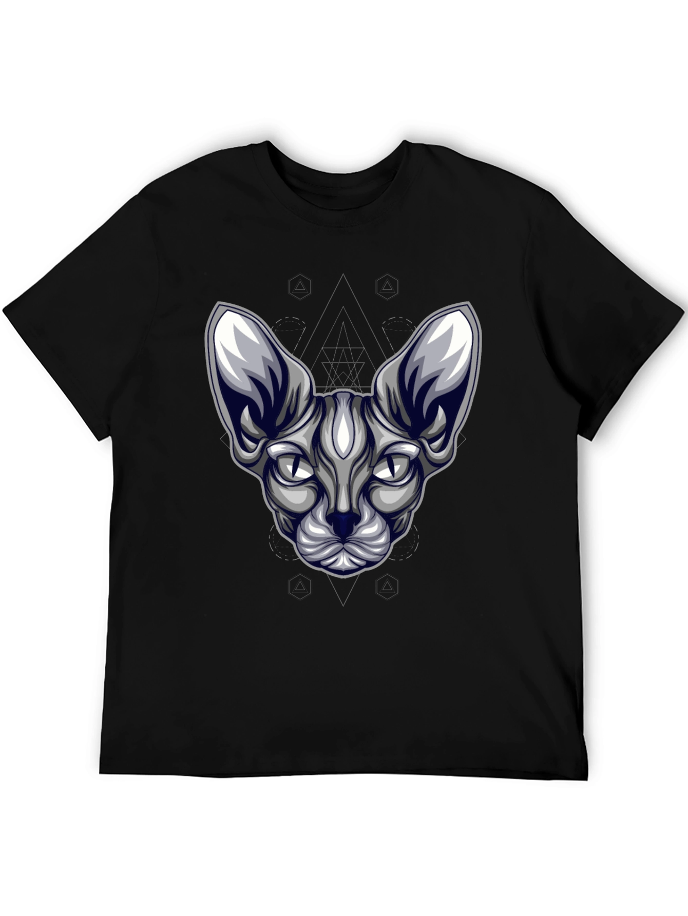 Sphynx Cat Head Graphic Tee - Unisex Black T-Shirt