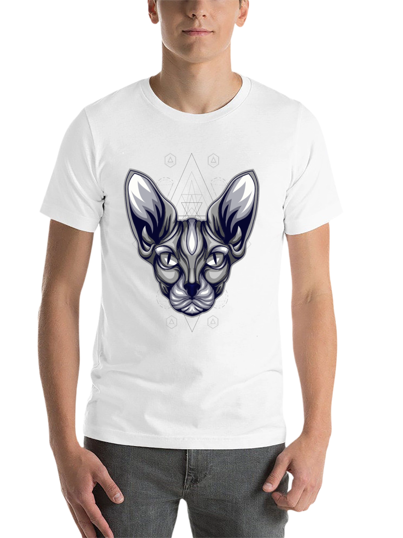 Sphynx Cat Head Graphic Tee - Unisex Black T-Shirt