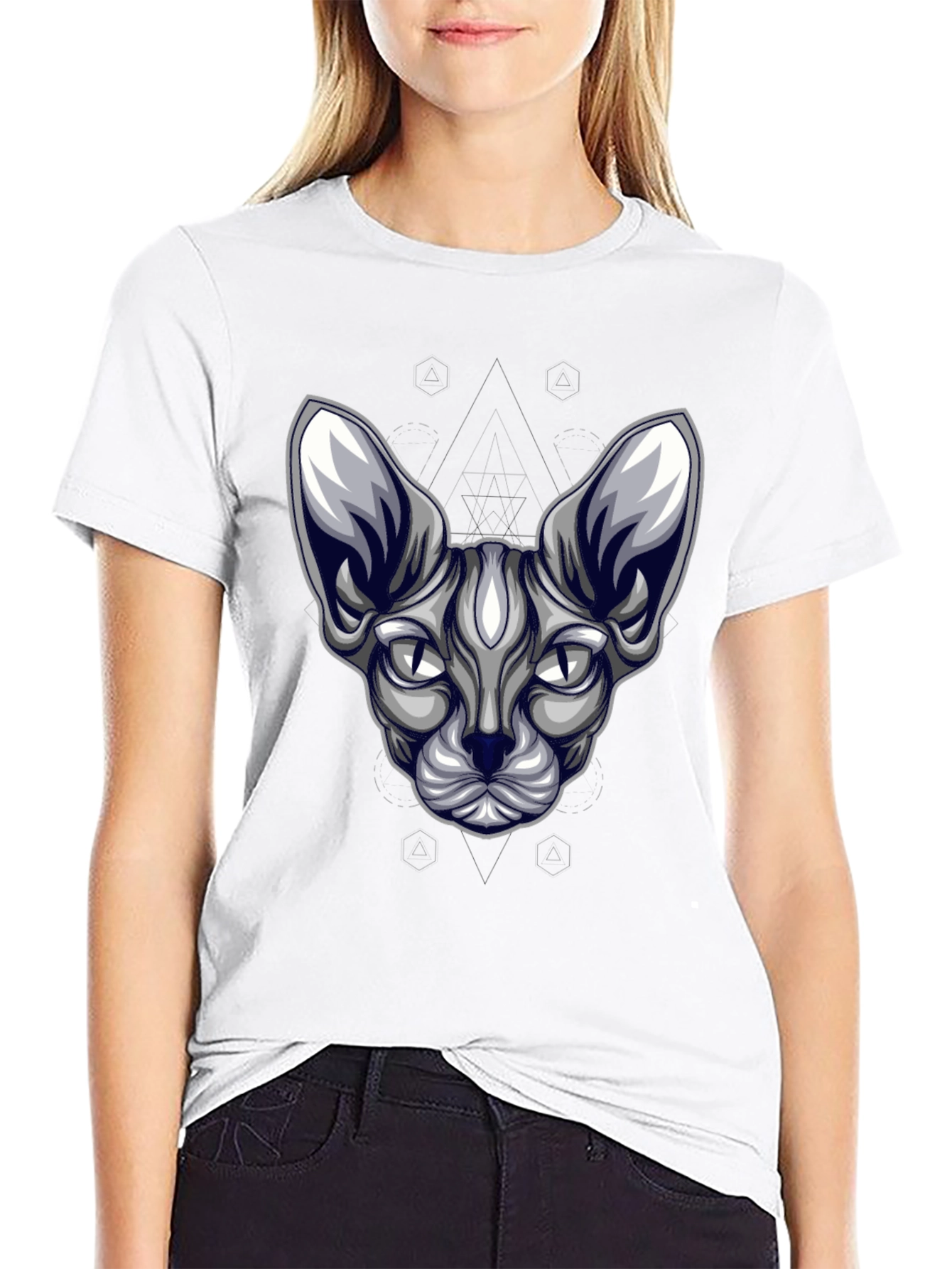 Sphynx Cat Head Graphic Tee - Unisex Black T-Shirt