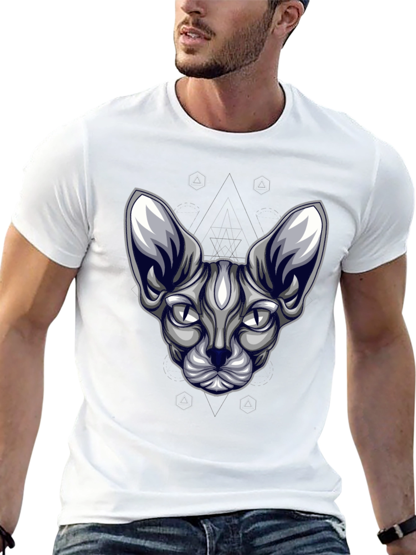 Sphynx Cat Head Graphic Tee - Unisex Black T-Shirt